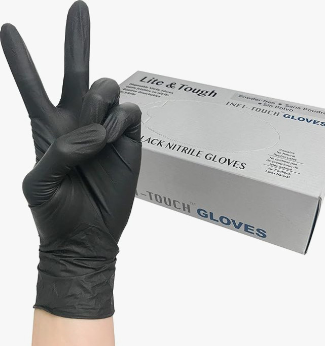 Infi-Touch Lite & Tough Black Nitrile Glove, Lite Duty, Powder Free (100 Gloves)