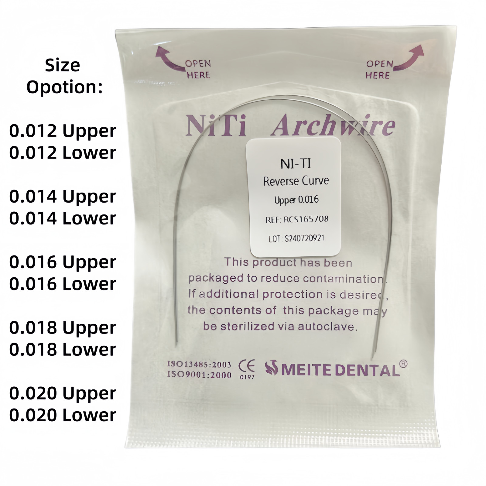 50Pk Dental Reverse Curve SuperElastic NITI Arch Wire 12/14/16/18/20 Upper/Lower