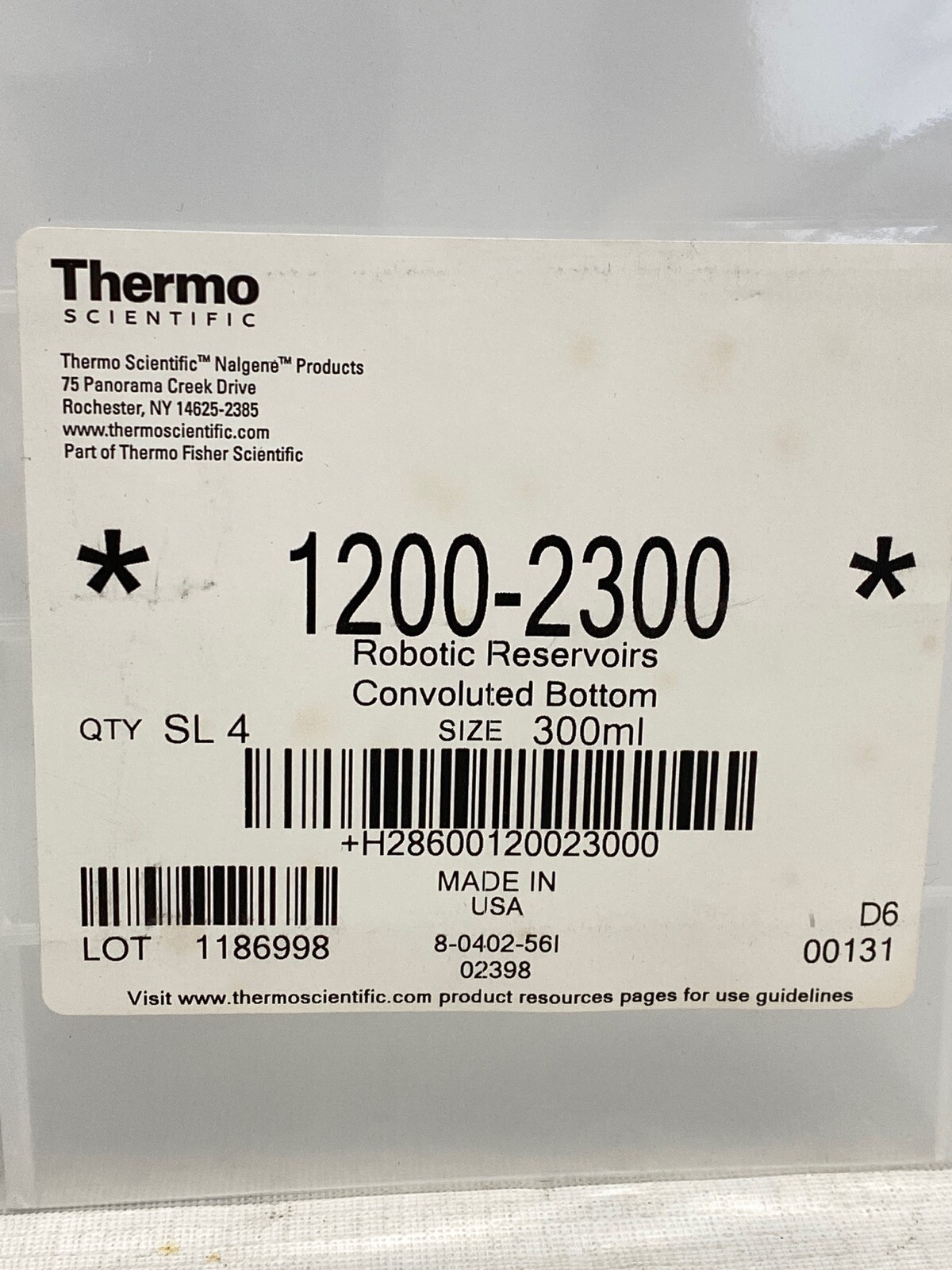 (4/Pk) THERMO 300mL Disposable PP Robotic Reservoirs Convoluted Bottom 1200-2300
