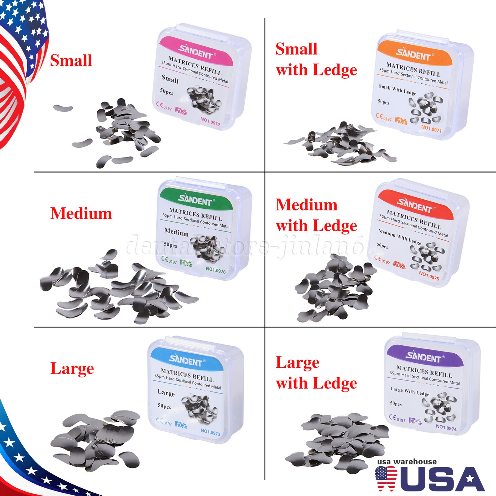 50 Pcs Dental Metal Matrices Matrix Band Sectional Contoured Refill S/M/L 35μm