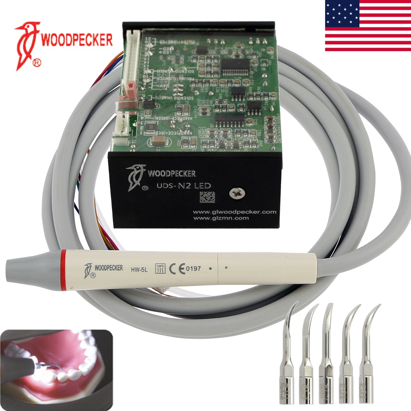 Woodpecker HW-5L Dental LED Ultrasonic Scaler Handpiece EMS Piezon Tips P1 G1 G2