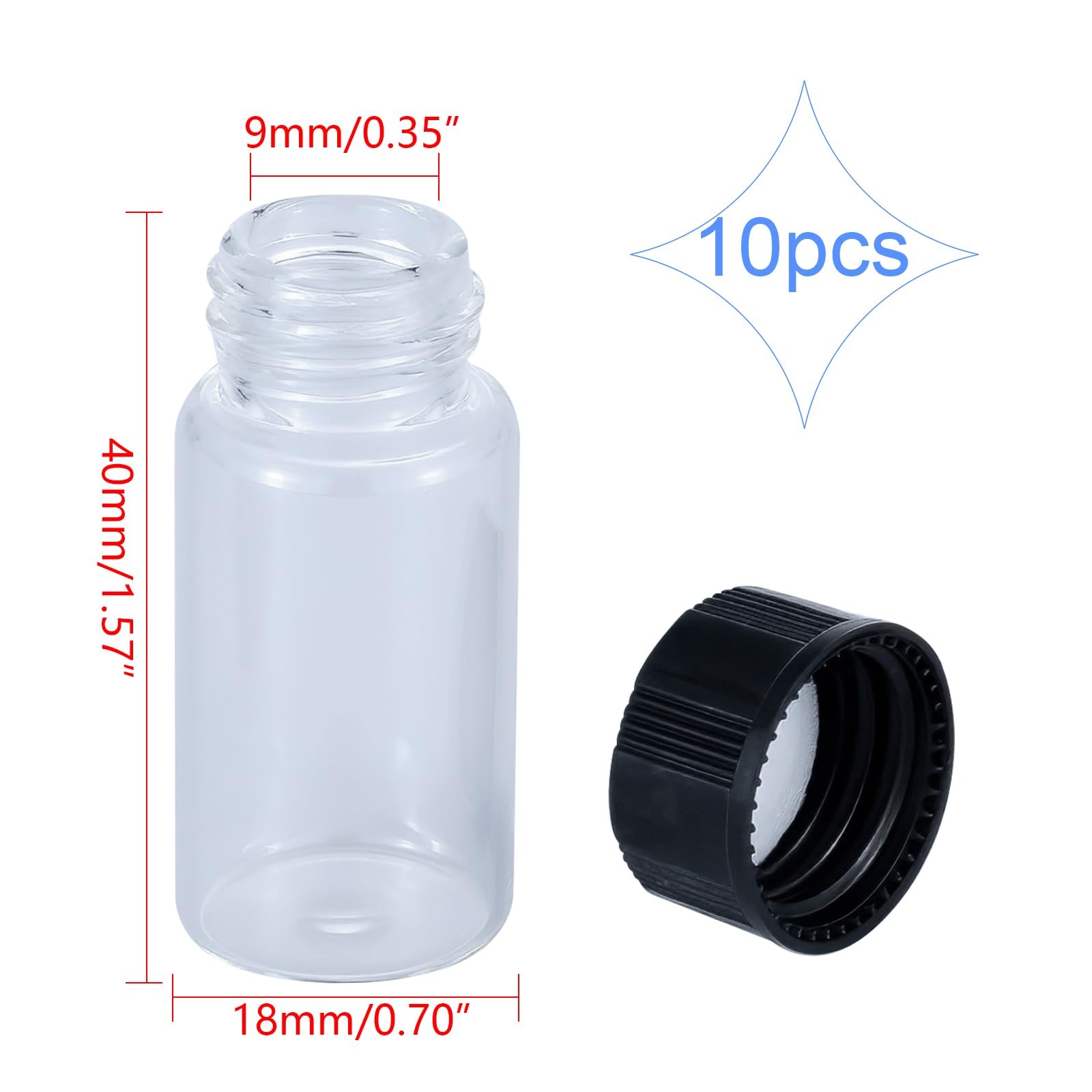 5ml Mini Glass Vials Plastic Caps 10Pcs Clear Sample Bottles Travel Essential Oi