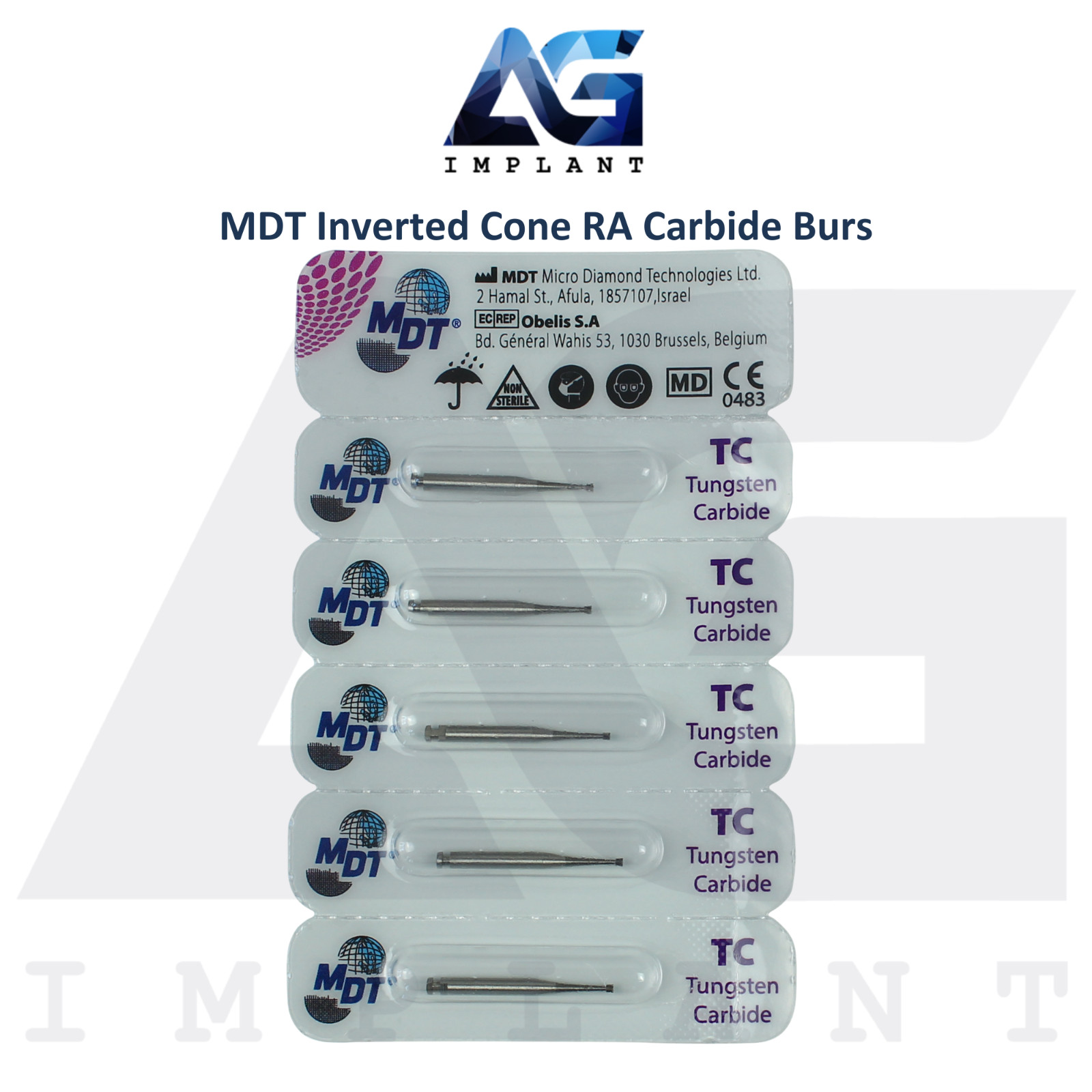 MDT Dental Inverted Cone RA Carbide Burs Forming Undercuts L19.0mm Restorations