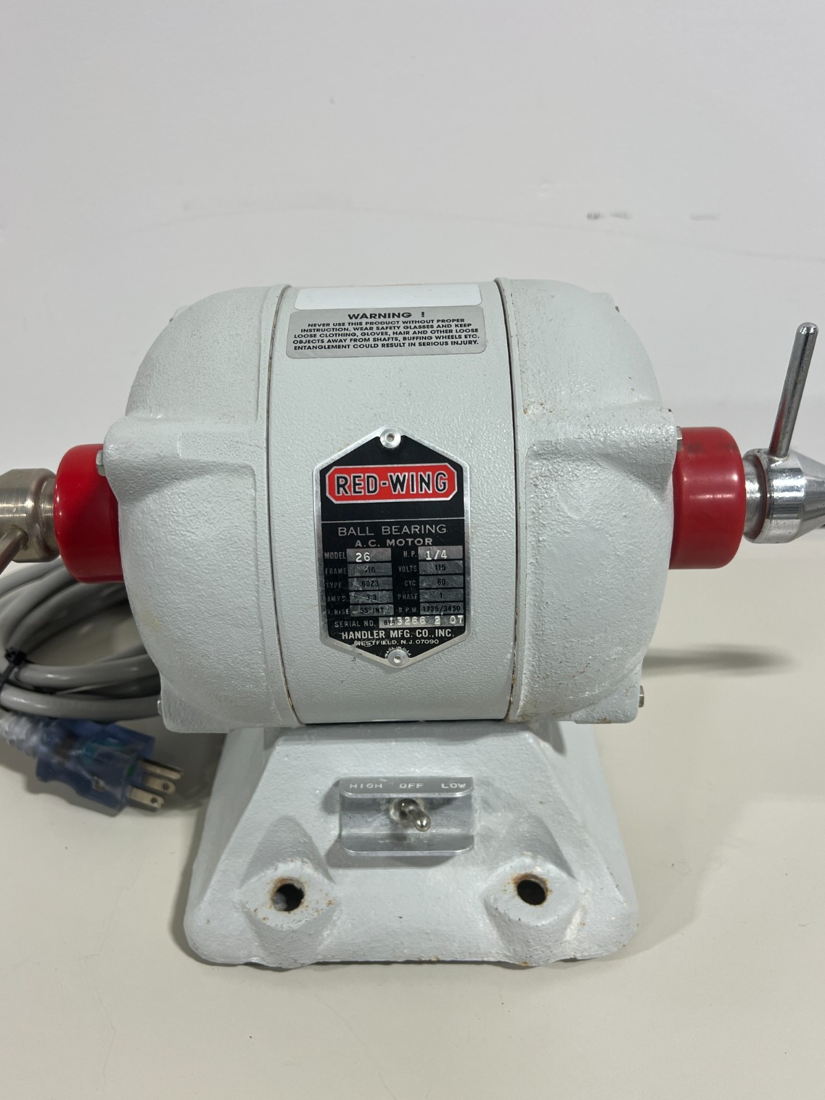 Handler Red-Wing Model 26 High Base Lathe/Motor with Attachments