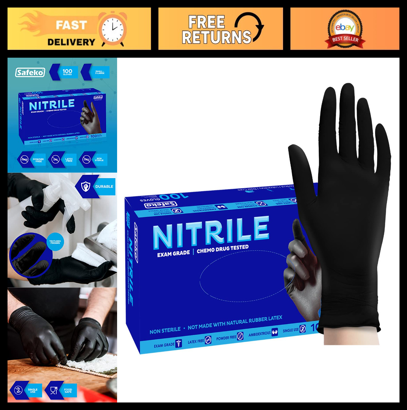 Latex-Free Nitrile Exam Gloves – Powder-Free Disposable for Medical, Cleaning &