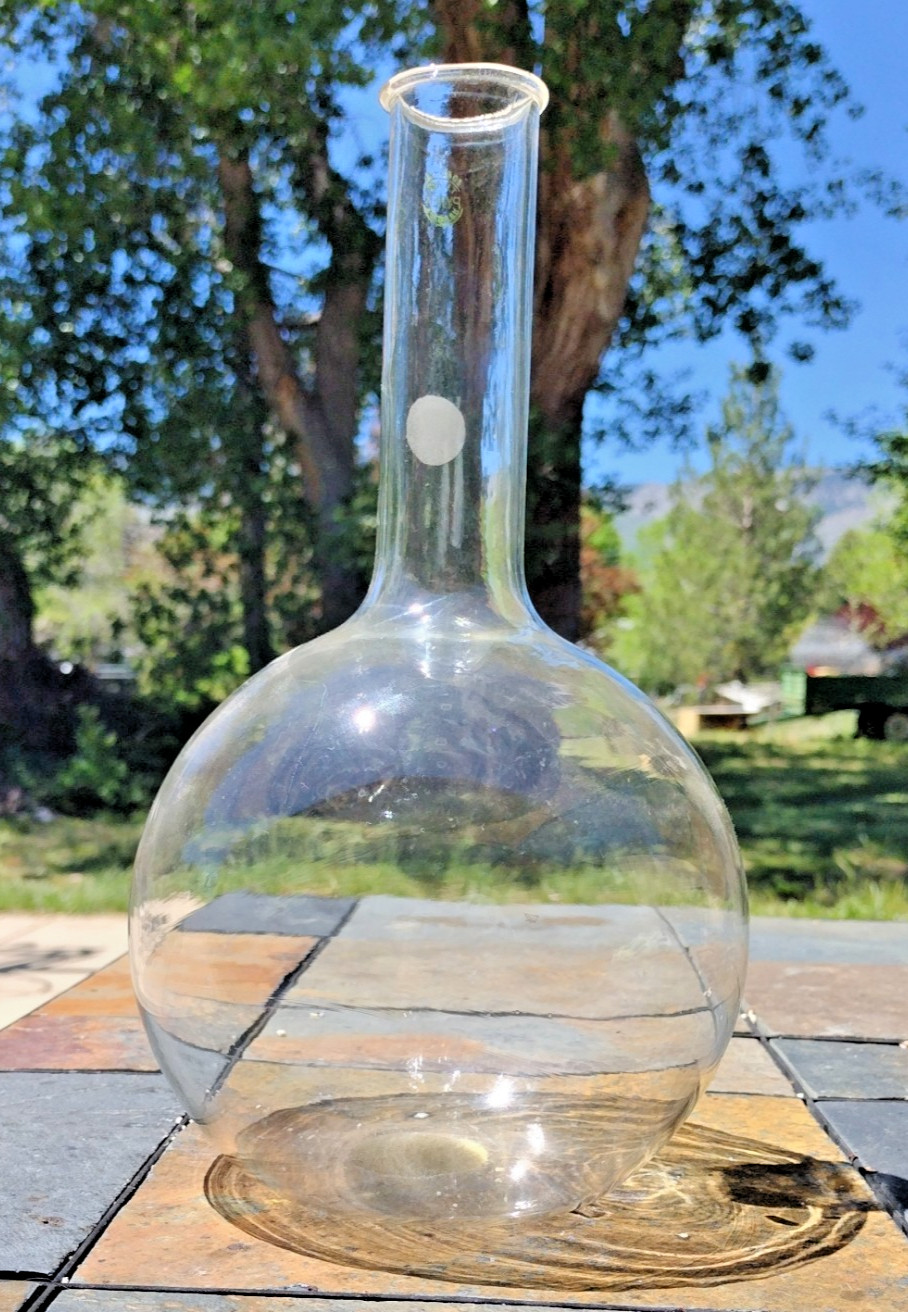 Vintage PYREX CORNING 2L Long Neck Florence Boiling Flask Flat Bottom Chemistry