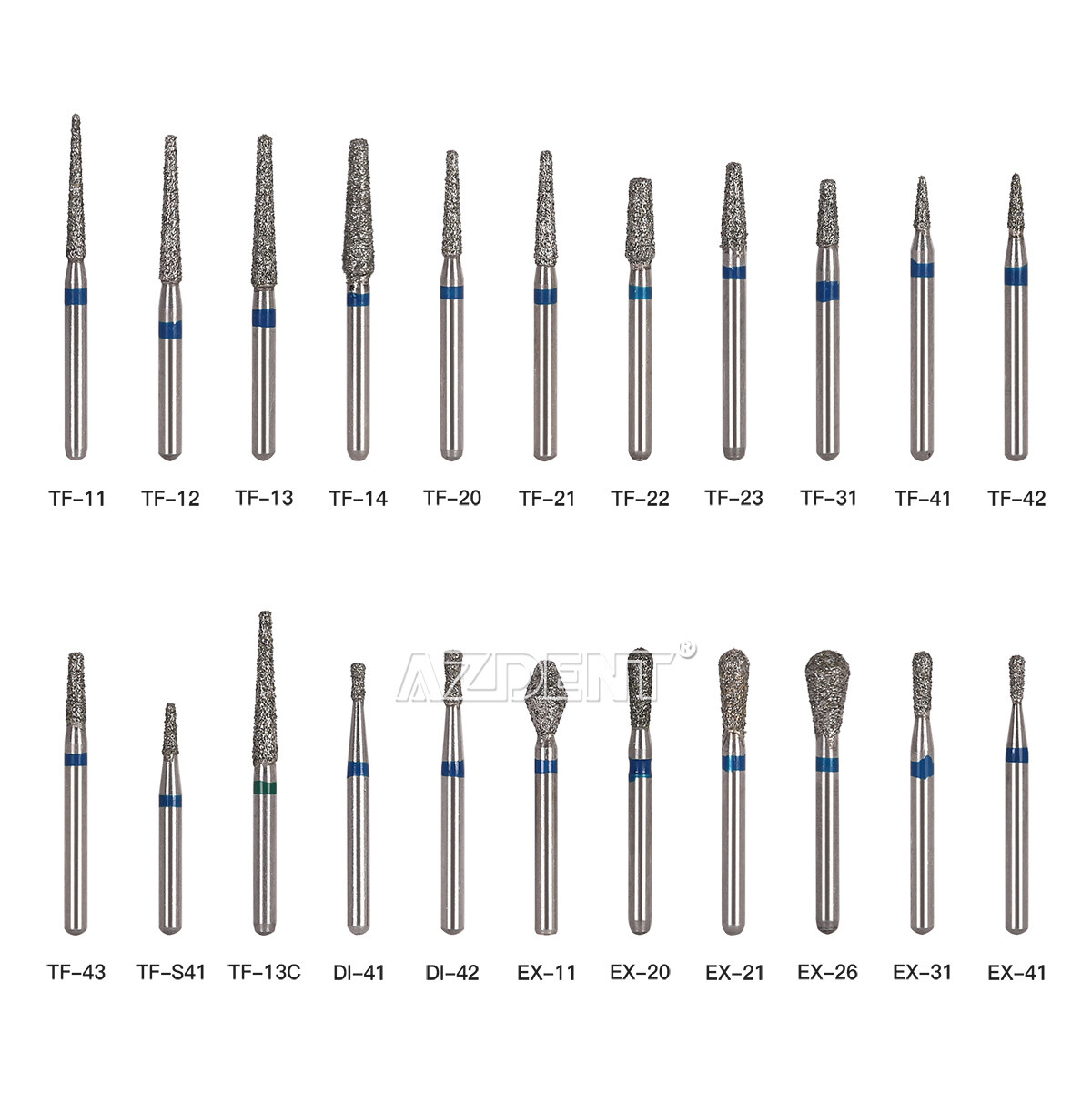 25pcs AZDENT Dental FG Diamond Burs For High Speed Handpiece Friction Grip