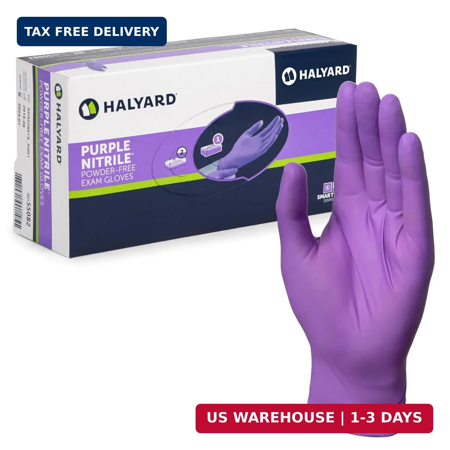 HALYARD Purple Nitrile Dental Patient Exam Gloves, Non-Sterile, 5.9 mil, 9.5 Inc