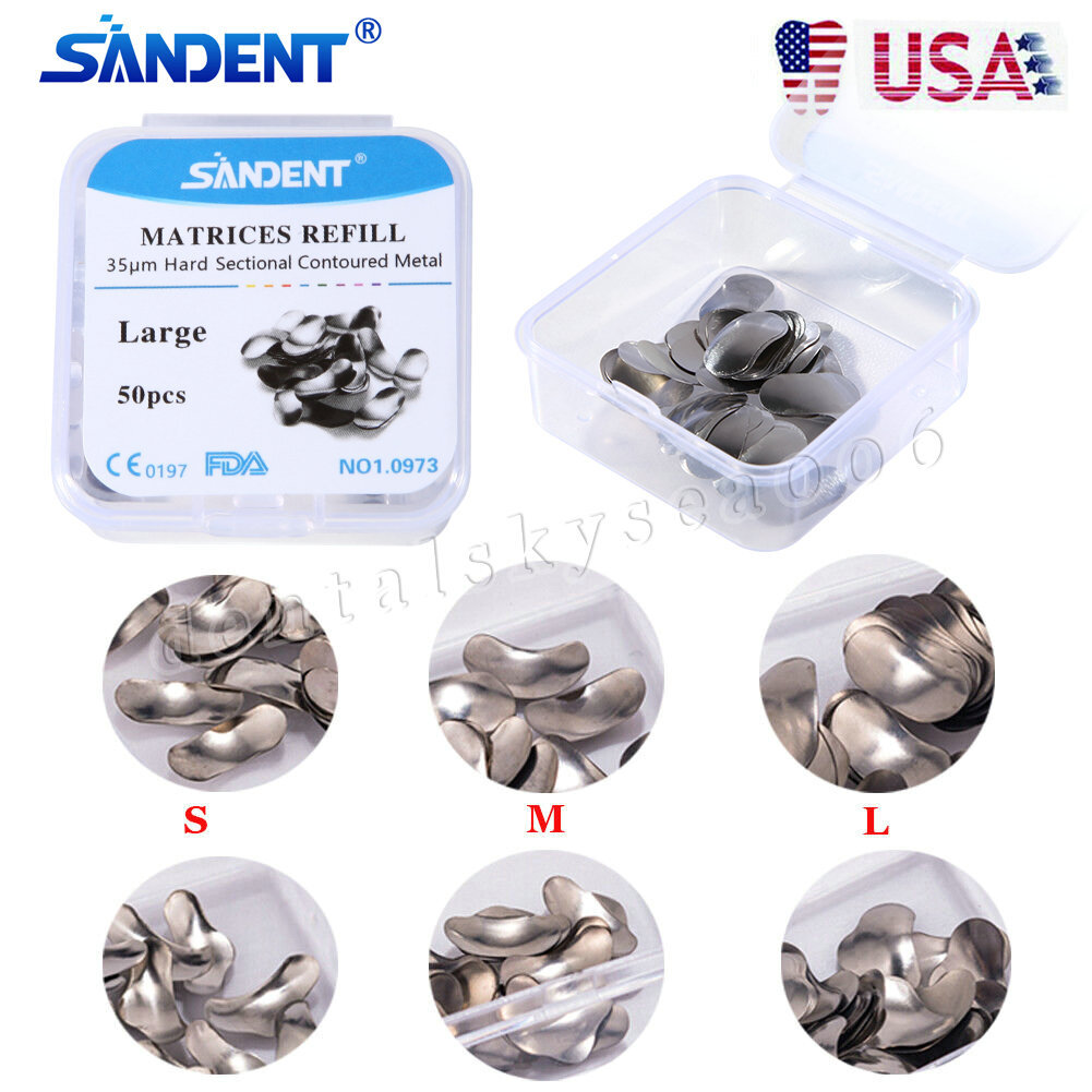 50PC Dental Metal Matrices Matrix Band Sectional Contoured Refill 35μm USA