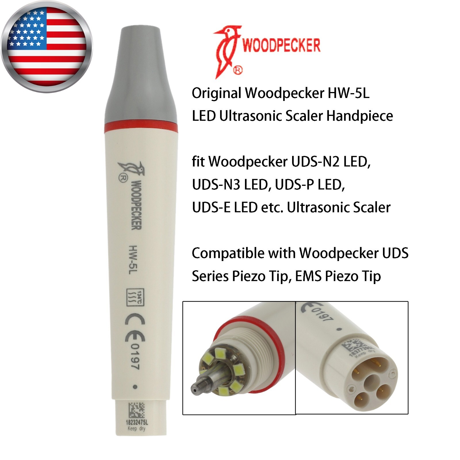 Woodpecker EMS Piezon LED Scaler Handpiece HP-5L P1 P3 G1 G2 G4 Ultrasonic Tip