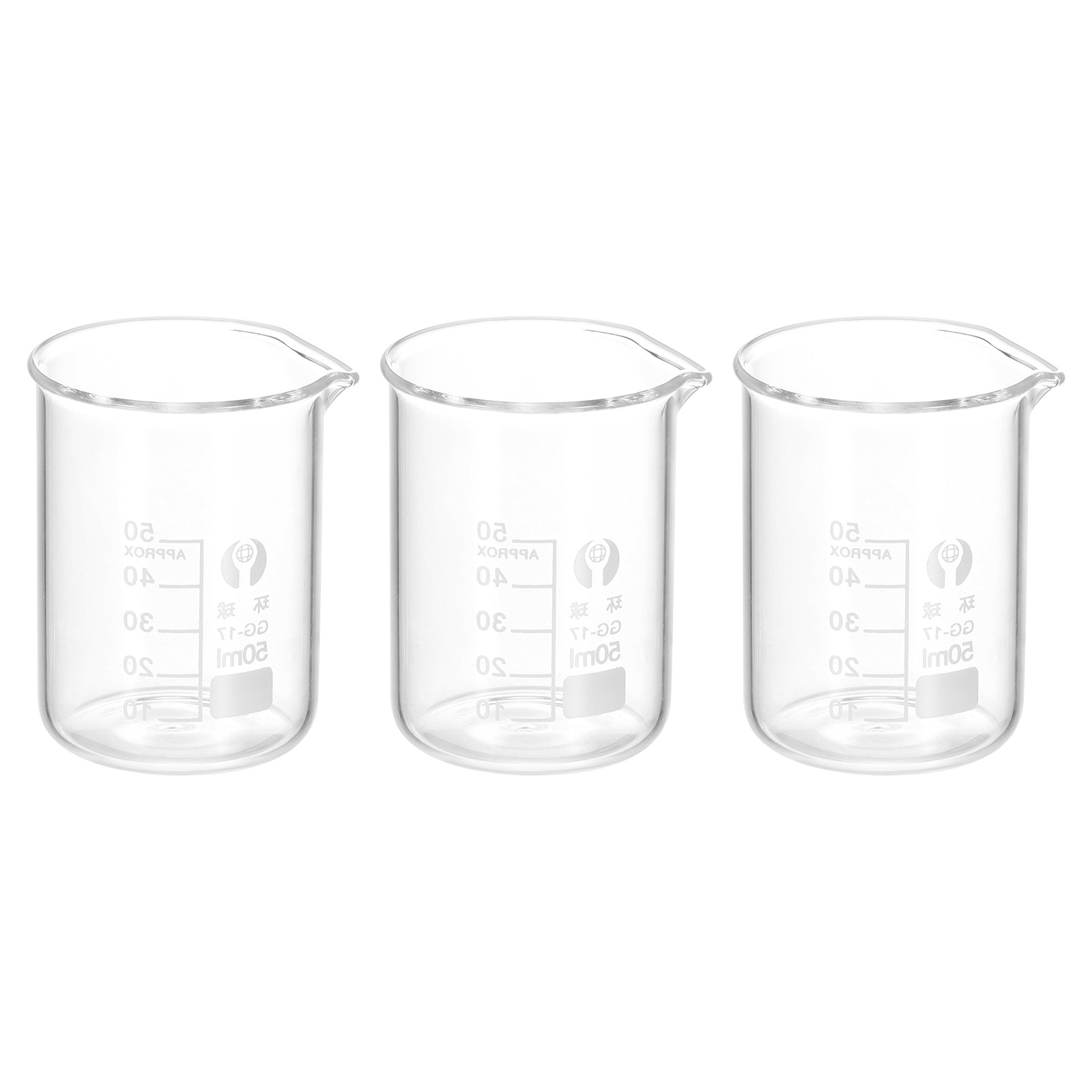 3Pcs 50ml Low Form Glass Beaker 3.3 Glass Graduated Measuring Cups 46 x 60mm