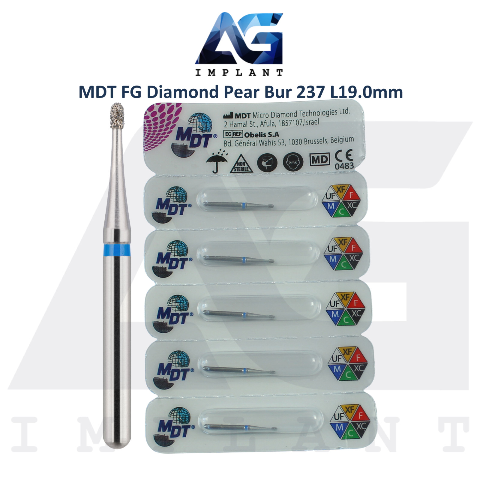 MDT Dental FG Diamond Coated Pear Bur 237 L19.0mm Creating Smooth Contours