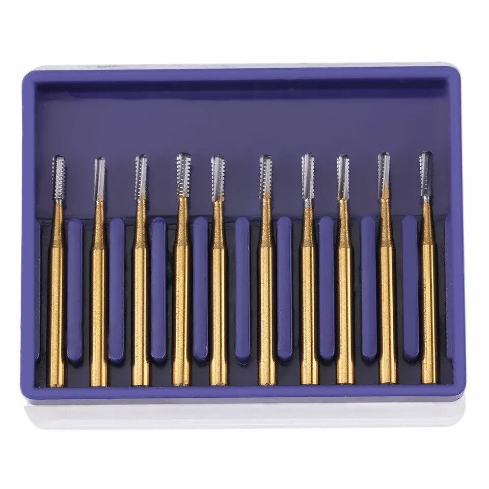 10PCS/BOX FG1957 High Speed Dental Tungsten Steel Crown Metal Cutting Burs Drill
