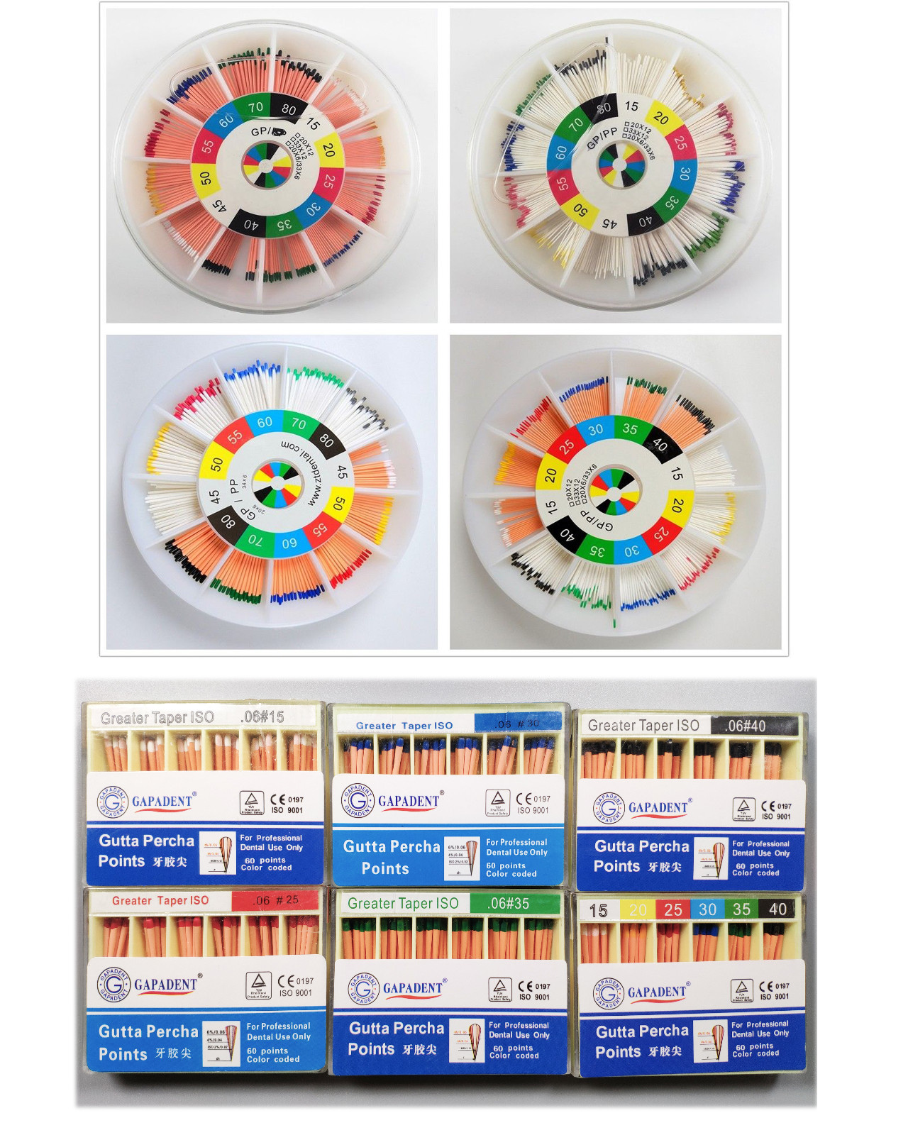 1Box Dental Absorbent Paper Points&Gutta Percha Points Mixed 06 Taper 15-40#