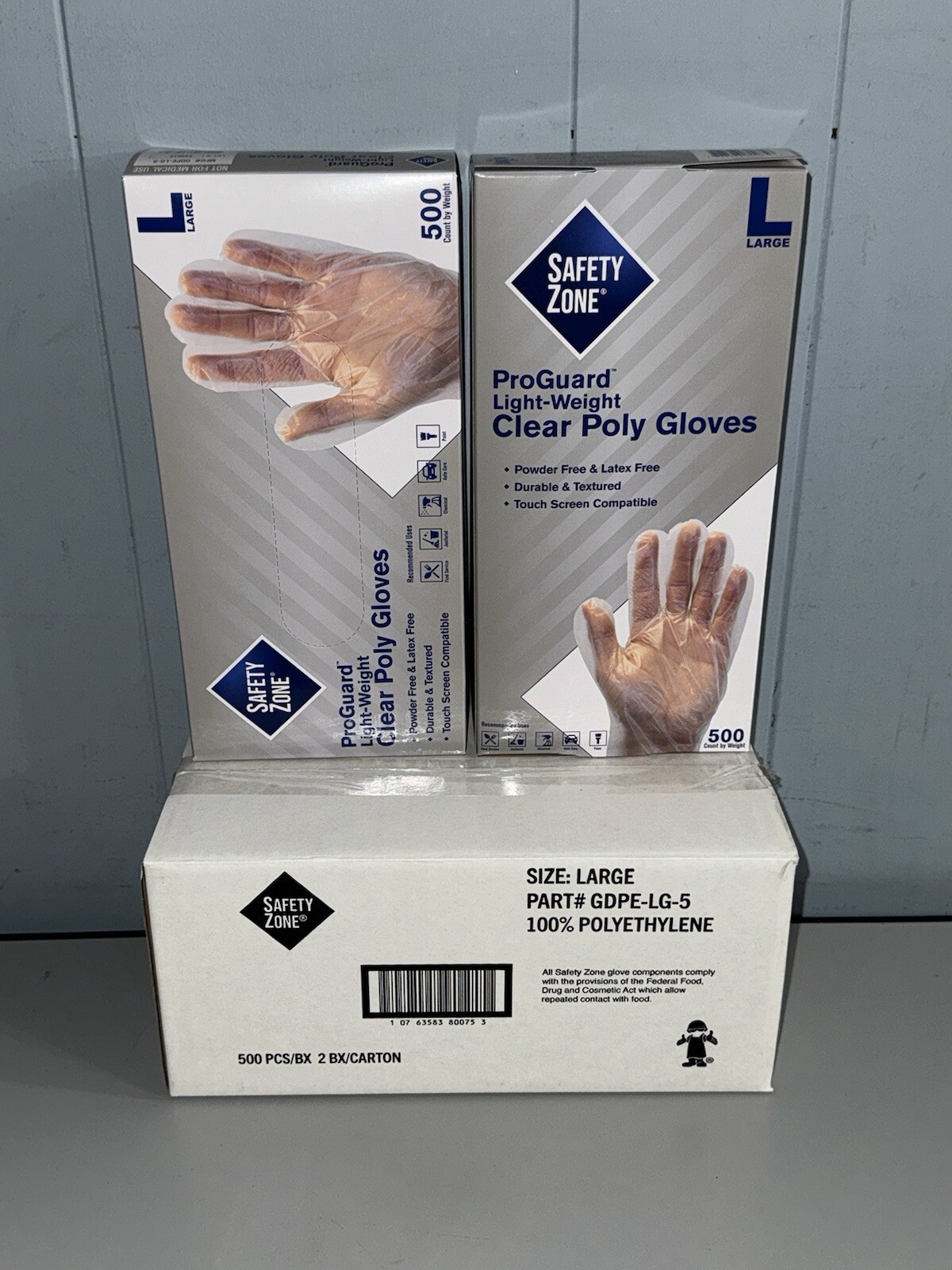 2000 Safety Zone Poly Gloves Size Large – 4 Boxes x 500
