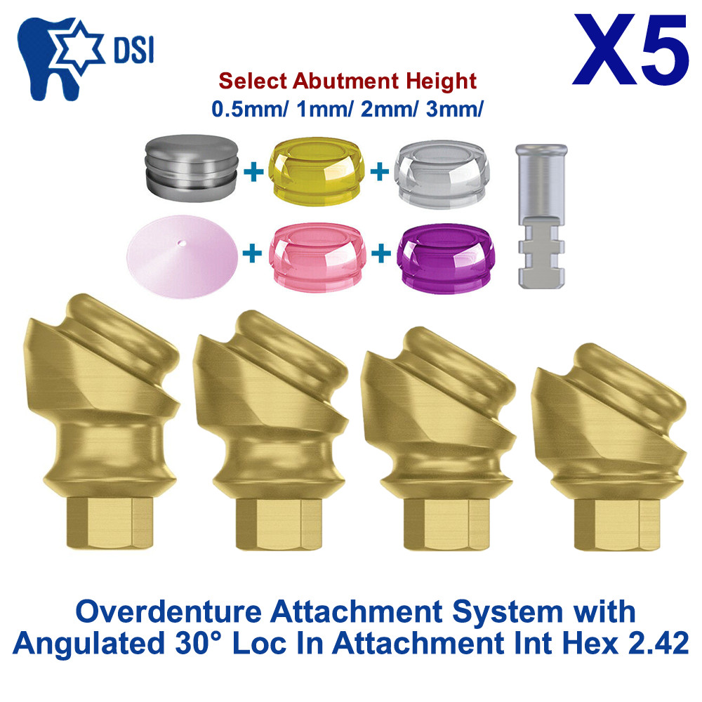 5x Prosthetic KIt Loc-In Angulated 30° Int Hex Attachment Abutment 4 Caps Analog
