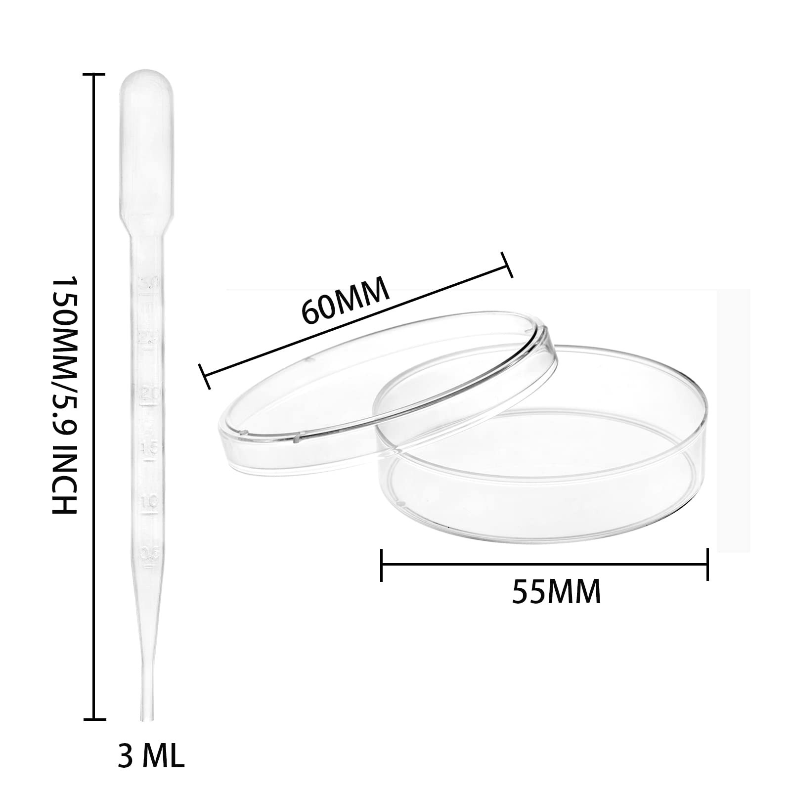 Bekith 100 Pack Plastic Petri Dishes with Lids, 60Mm Dia X 15Mm Deep Sterile Cle