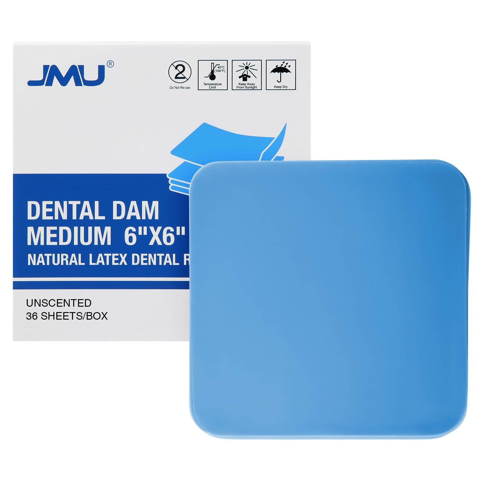 JMU Latex Dental Dam Rubber 6 x 6, Unscented Blue, Medium 6 x Blue
