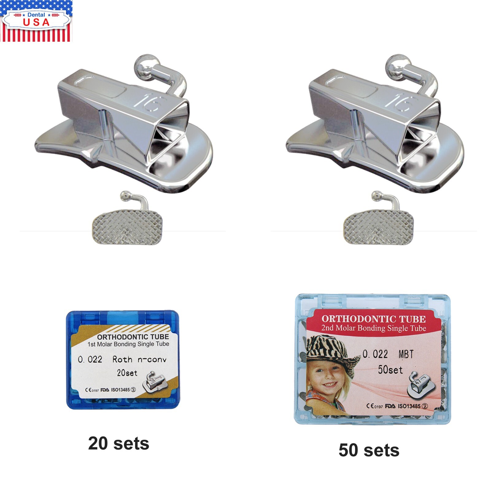 20 Set 50 Set Tubos bucales de ortodoncia dental 1er 2nd molar Tubo MBT Roth 022