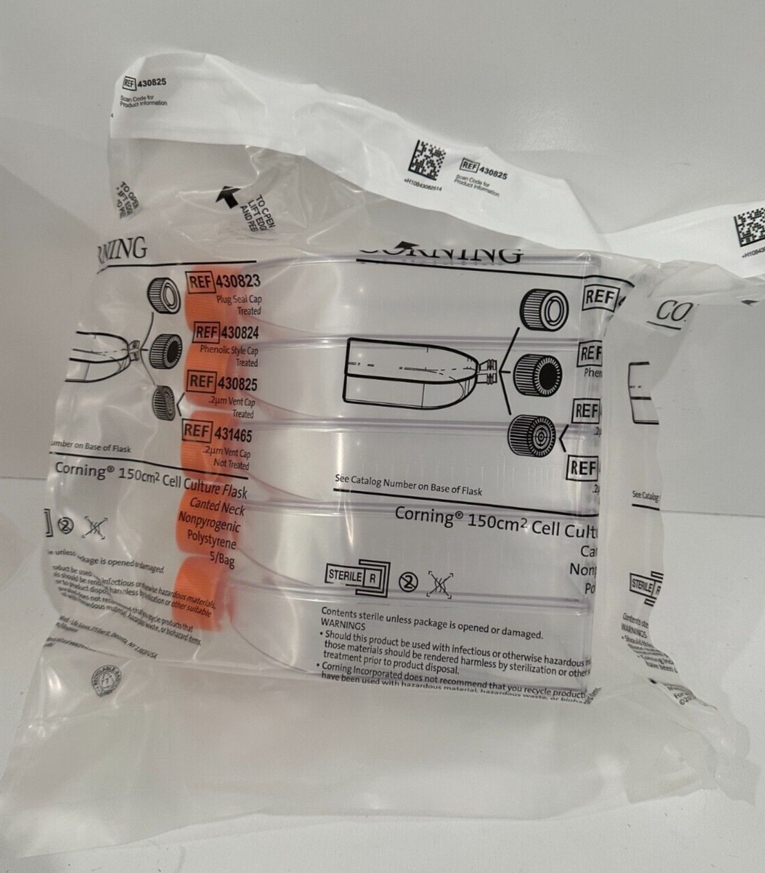 Corning REF #430825 Culture 150cm2 Flask (20) 4 Bags of (5) Vent Cap Treated