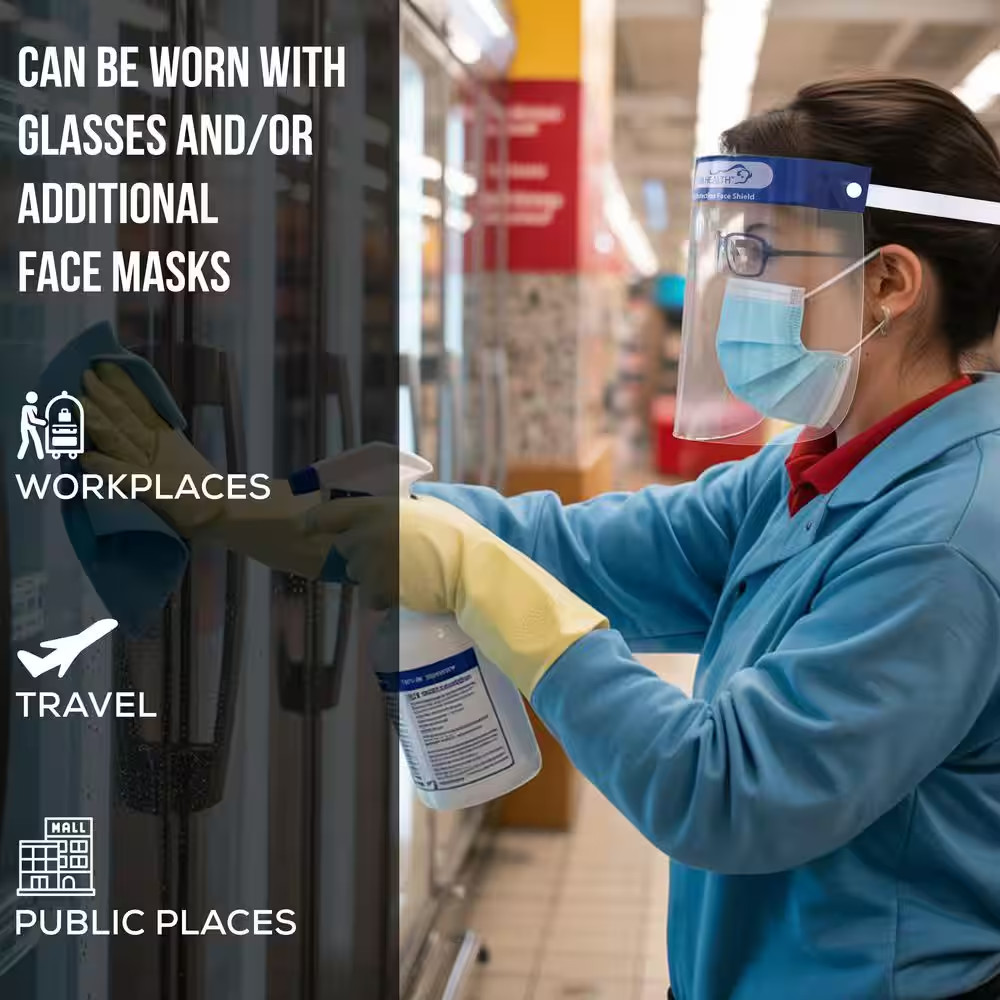 Lightweight Disposable Safety Face Shield with Elastic Headband, Full Face Cover