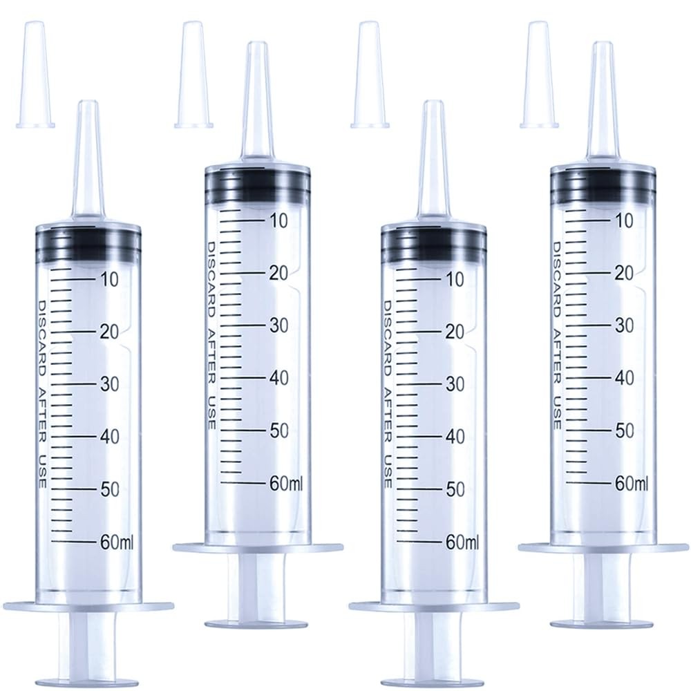 4 Pack 60mL Large Syringe for Liquid with Tip Cap, Plastic Liquid Syringes Indi