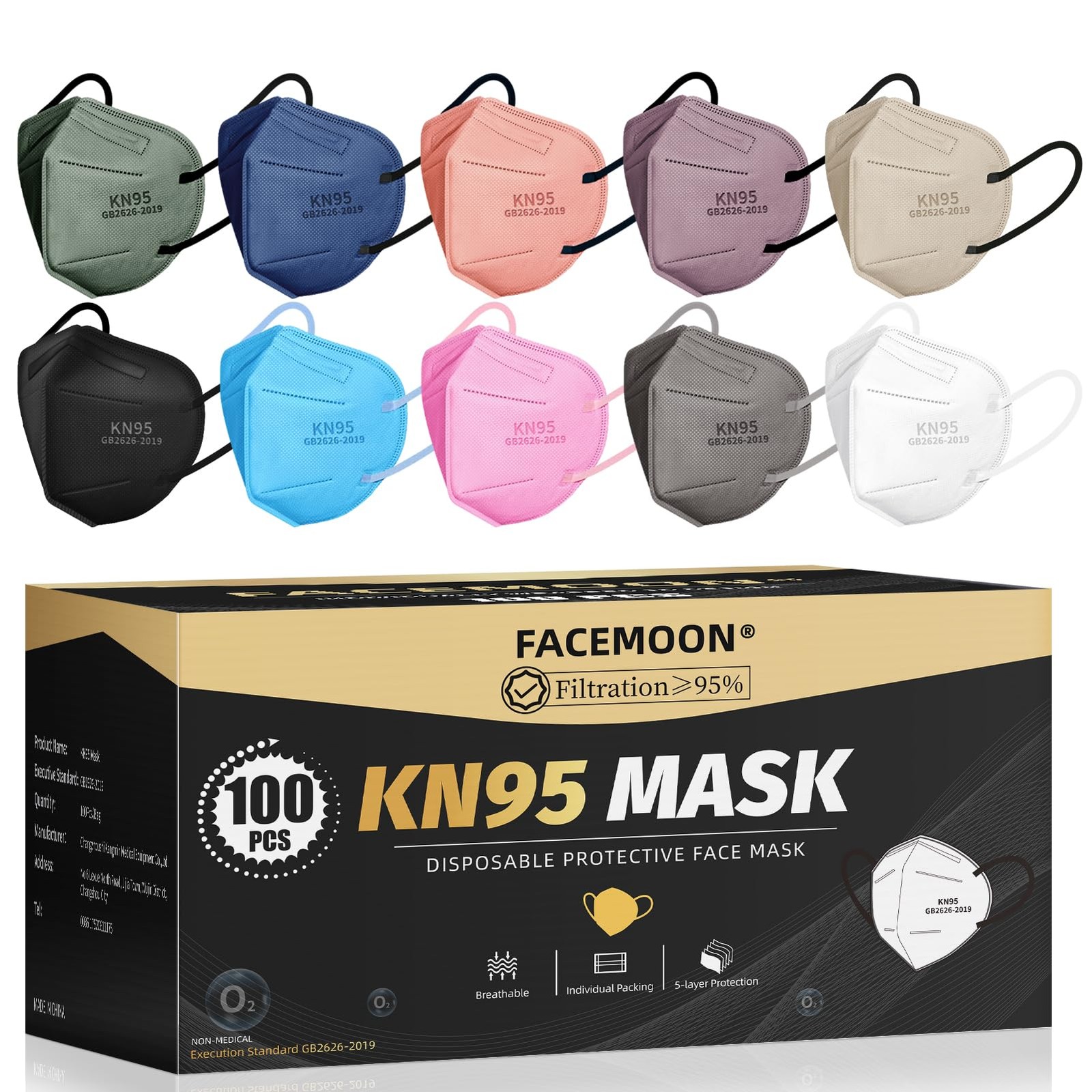 KN95 Face Masks Adults Disposable – 100 Pack KN95 Masks Protective Comfortabl…