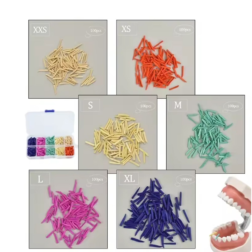 600pcs Mixed Dental Interdental Composite Contoured Wood Wooden Wedges matrices