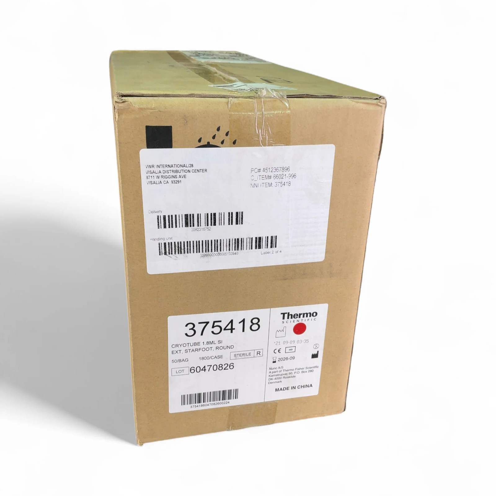 Thermo Scientific 1800x Nunc CryoTube 1.8mL Round StrFt Vials 375418, Exp 2026-9