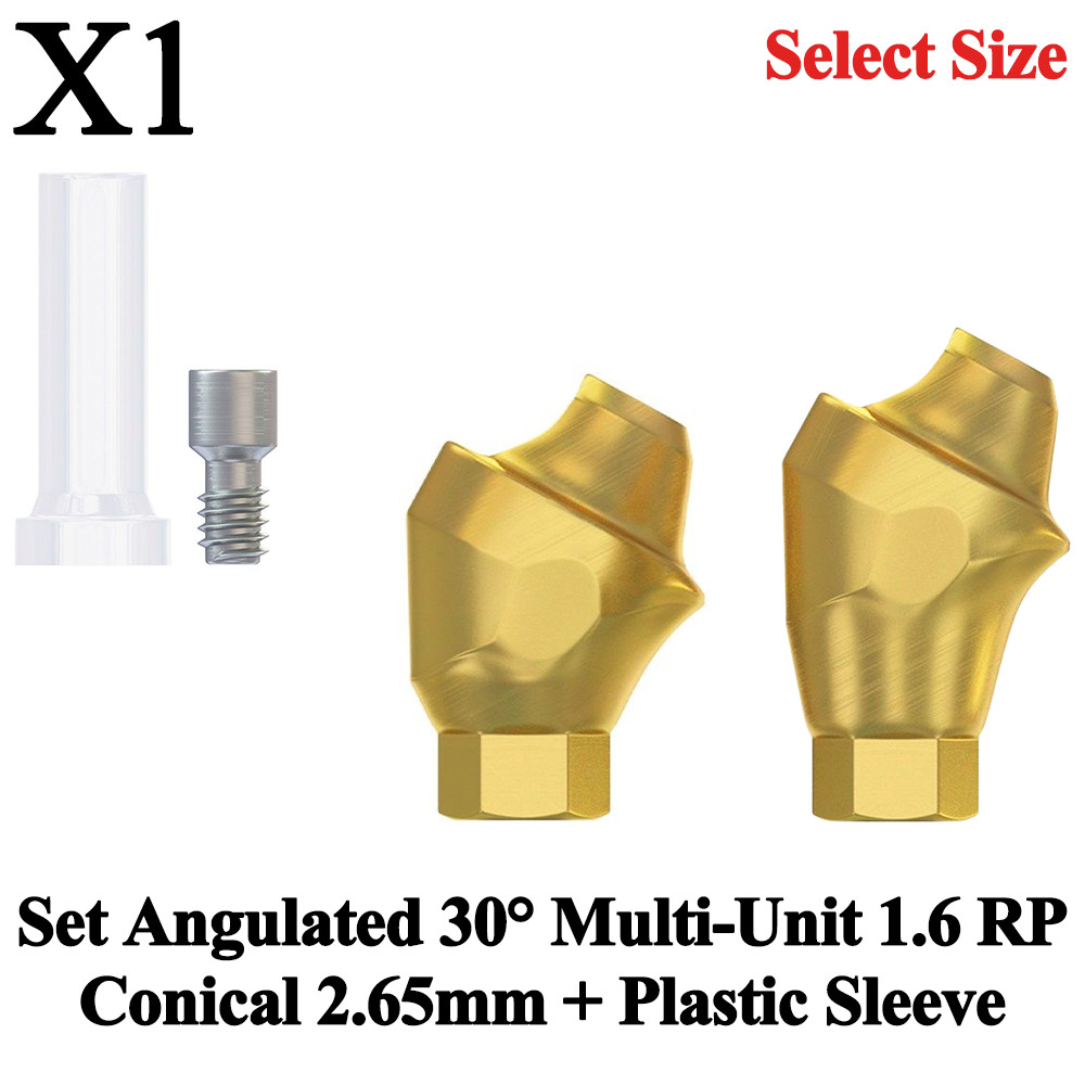 1x Set Dental Angulated 30° Multi-Unit 1.6 RP Conical 2.65mm + Plastic Sleeve
