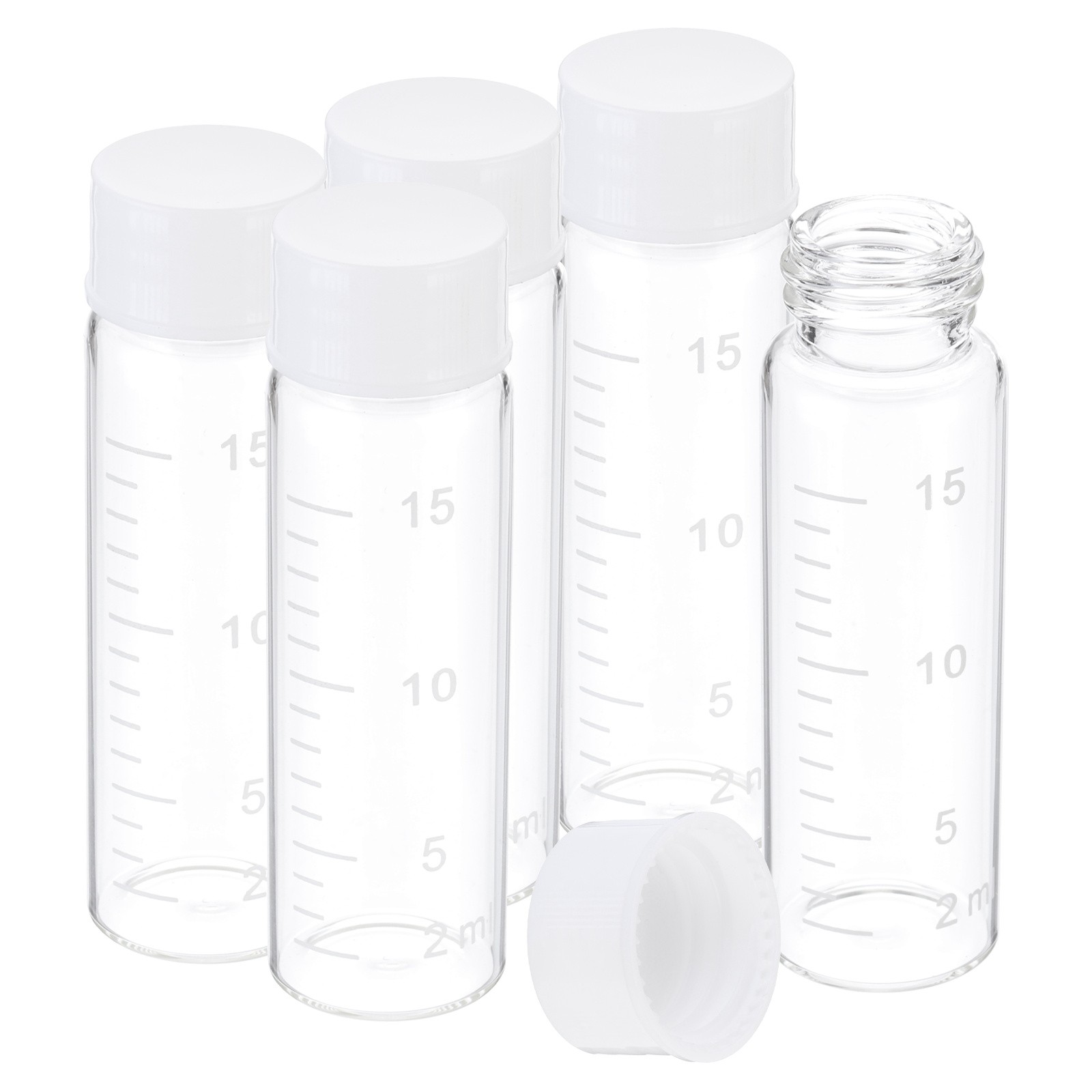 5 Pcs 15ml Clear Glass Vials with White Screw Caps, Sealed Bottles with Scale