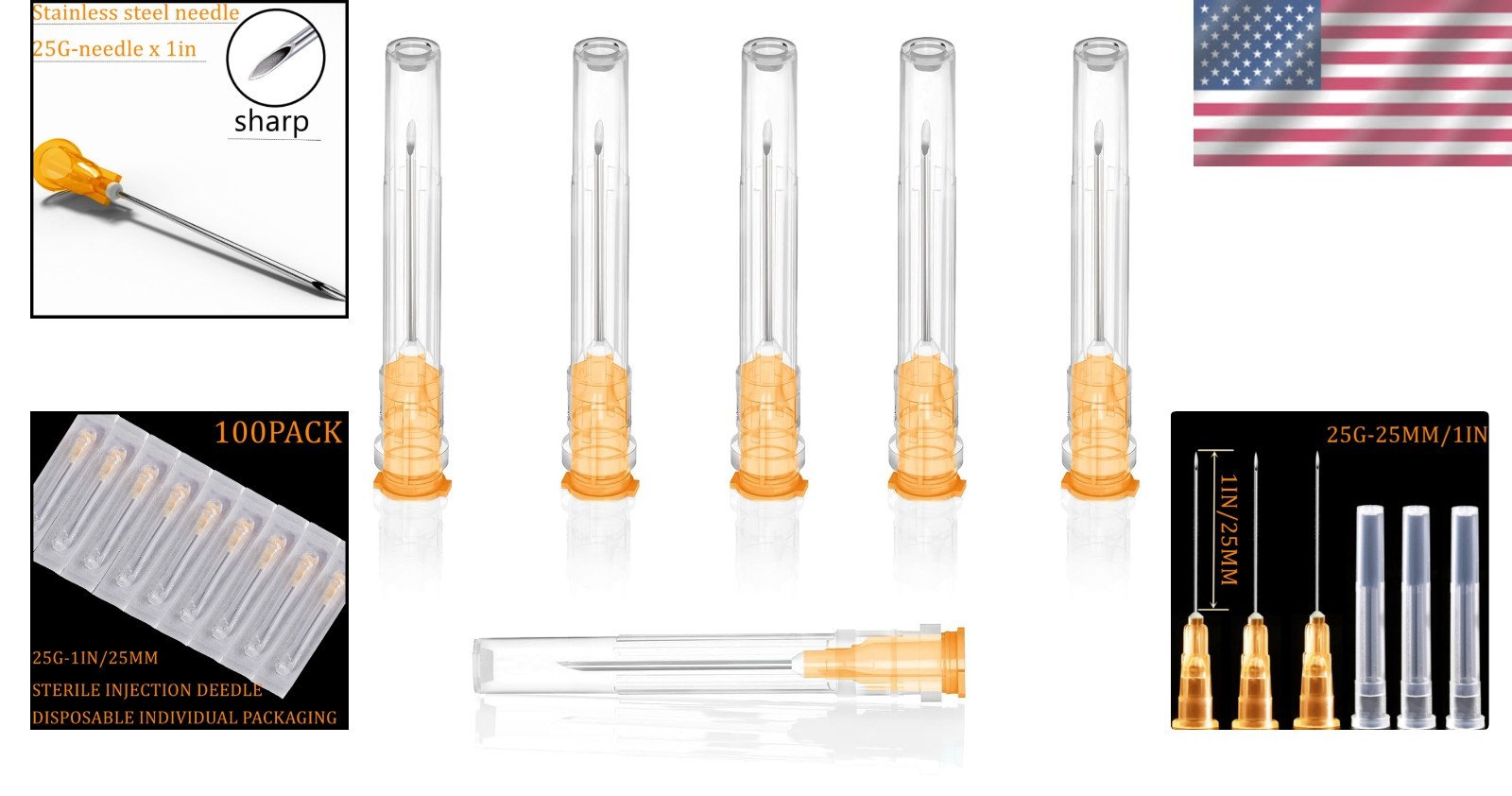Versatile 100 Pack 25Gauge 1 Inch Luer Lock Needles for Medical & Art Use