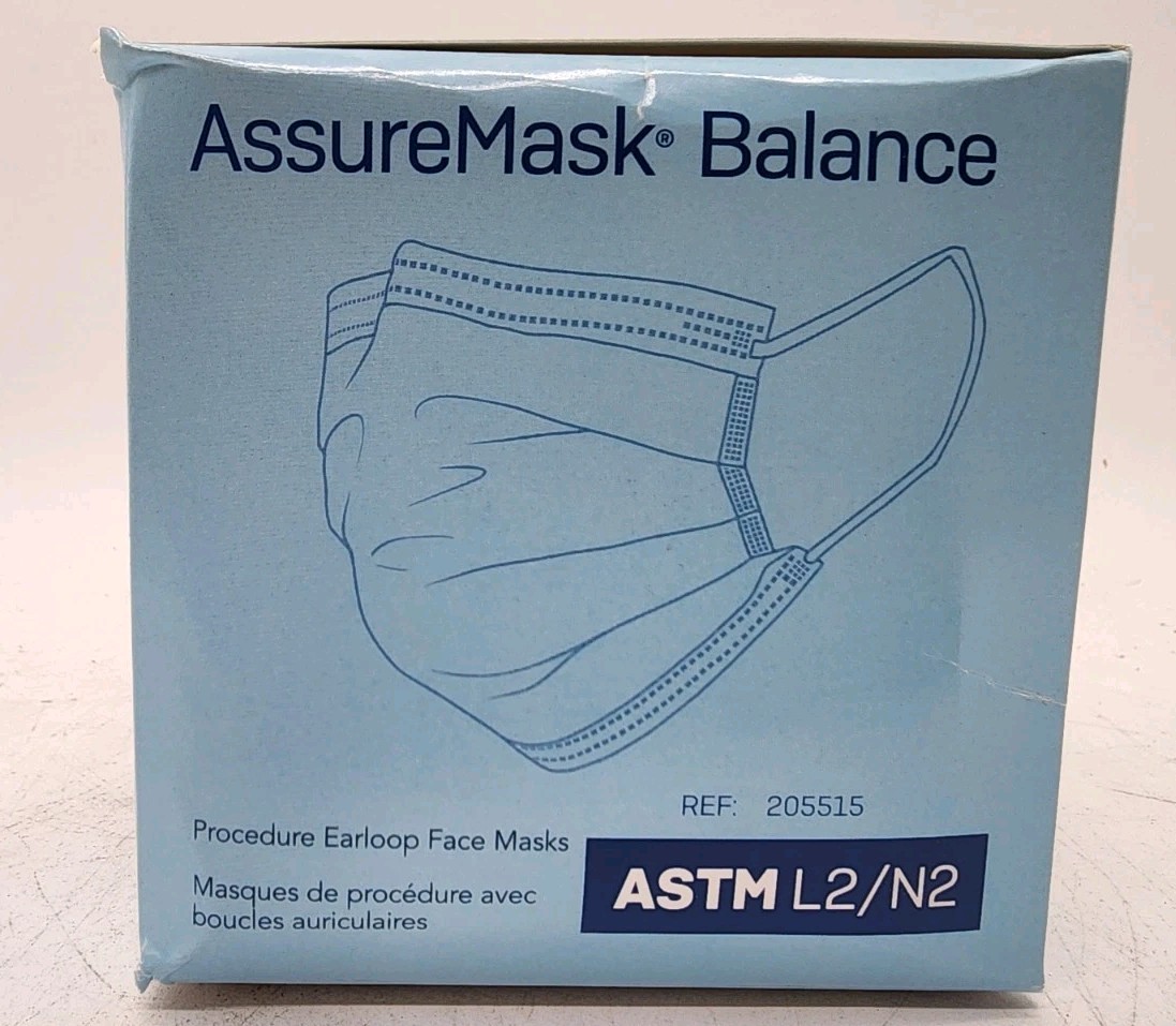 500 Ct Medicom AssureMask Balance ASTM Level 2 Face Masks Blue Earloop 10 Boxes