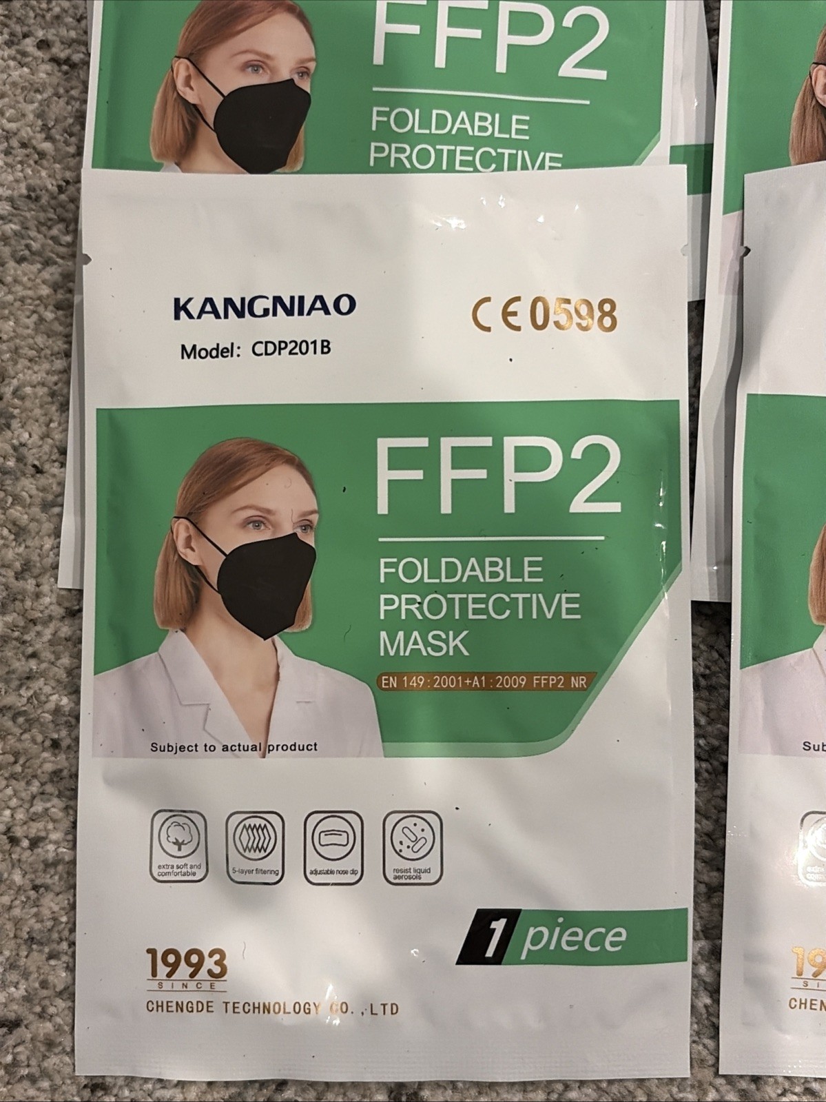 Personal Protective Face Mask Ear Loop Individually Packaged Lot of 13 Black NEW