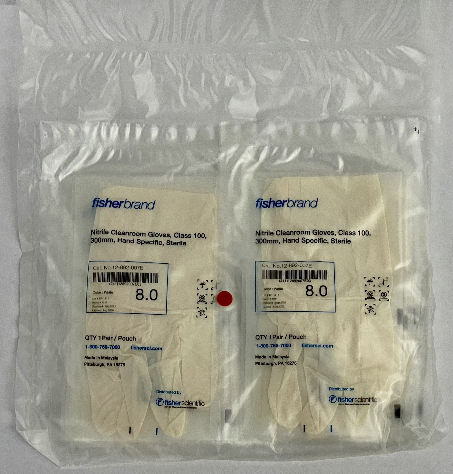 200 Pair Fisherbrand Nitrile Class 100 Cleanroom Disposable Gloves Size 8.0 (m)