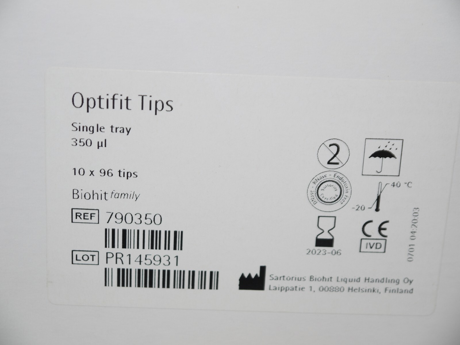 Sartorius 790350 Optifit Biohit Filter Pipette Tips Single Racks 350ul 10×96 New