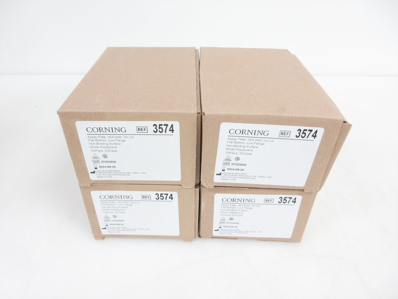 4 BOX CORNING 3574 384-WELL FLAT BOTTOM POLYSTYRENE MICROPLATE EXP 2024-09-28