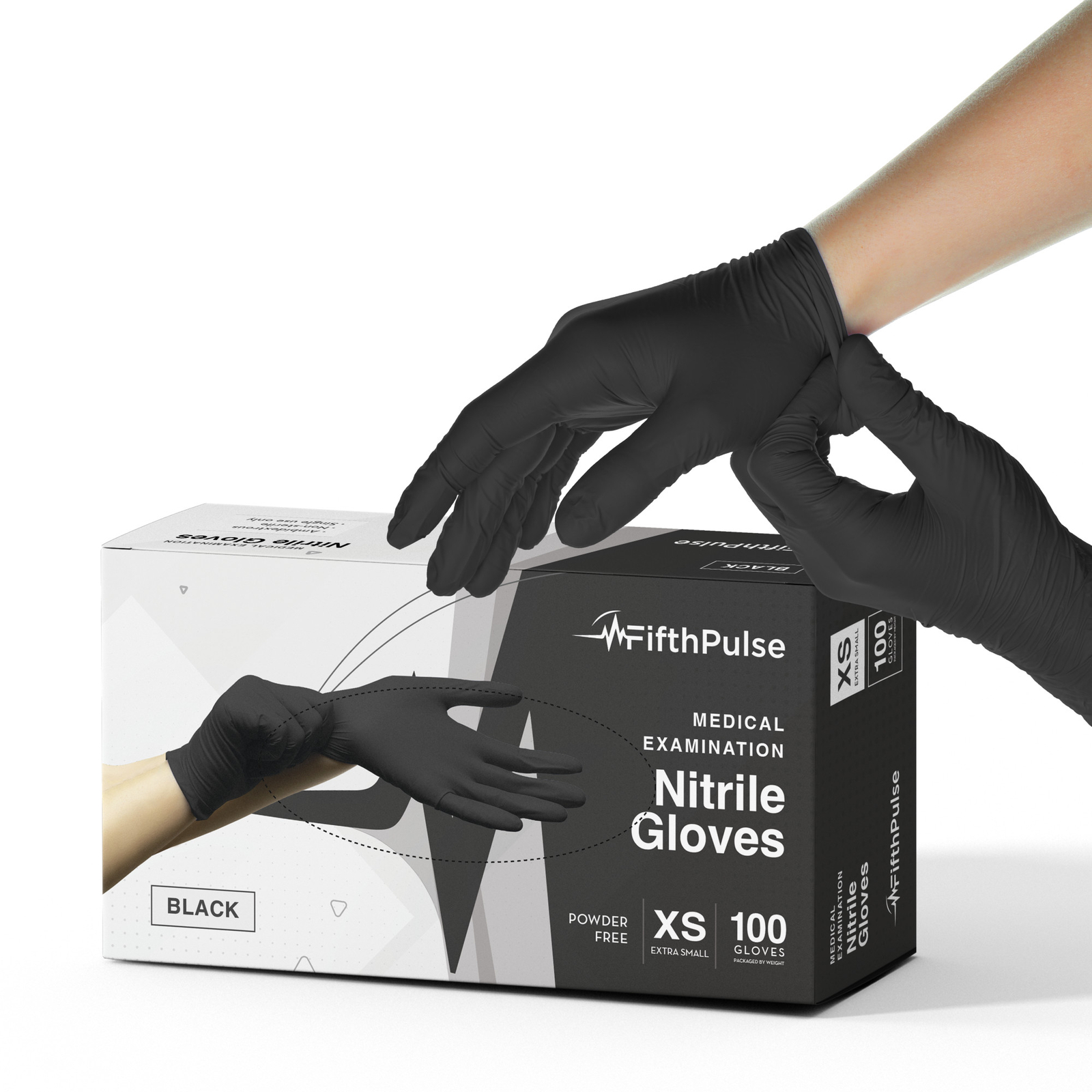 Fifth Pulse Nitrile Exam Latex & Powder Free Gloves – Black – 100pcs (XS)