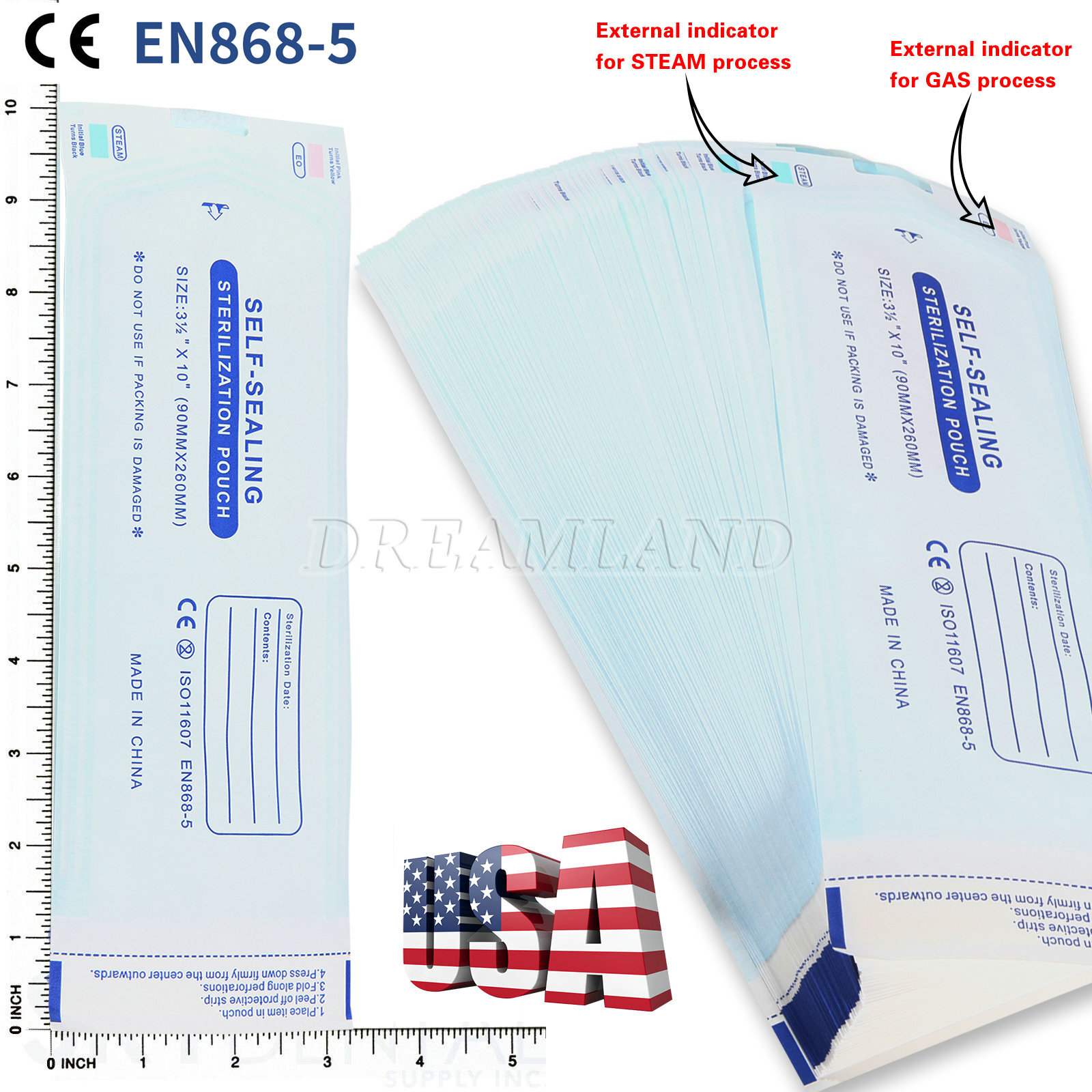 200PCS Self Seal Pouch Sterilization Bag Pouches Dental Medical 3.5″ x 10″