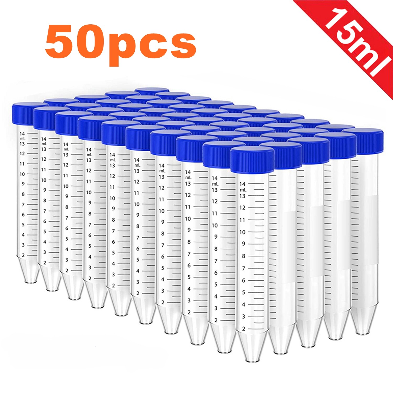 15ml Conical Bottom Centrifuge Tube Sterile Screw Cap Graduated Mark Pack of 50