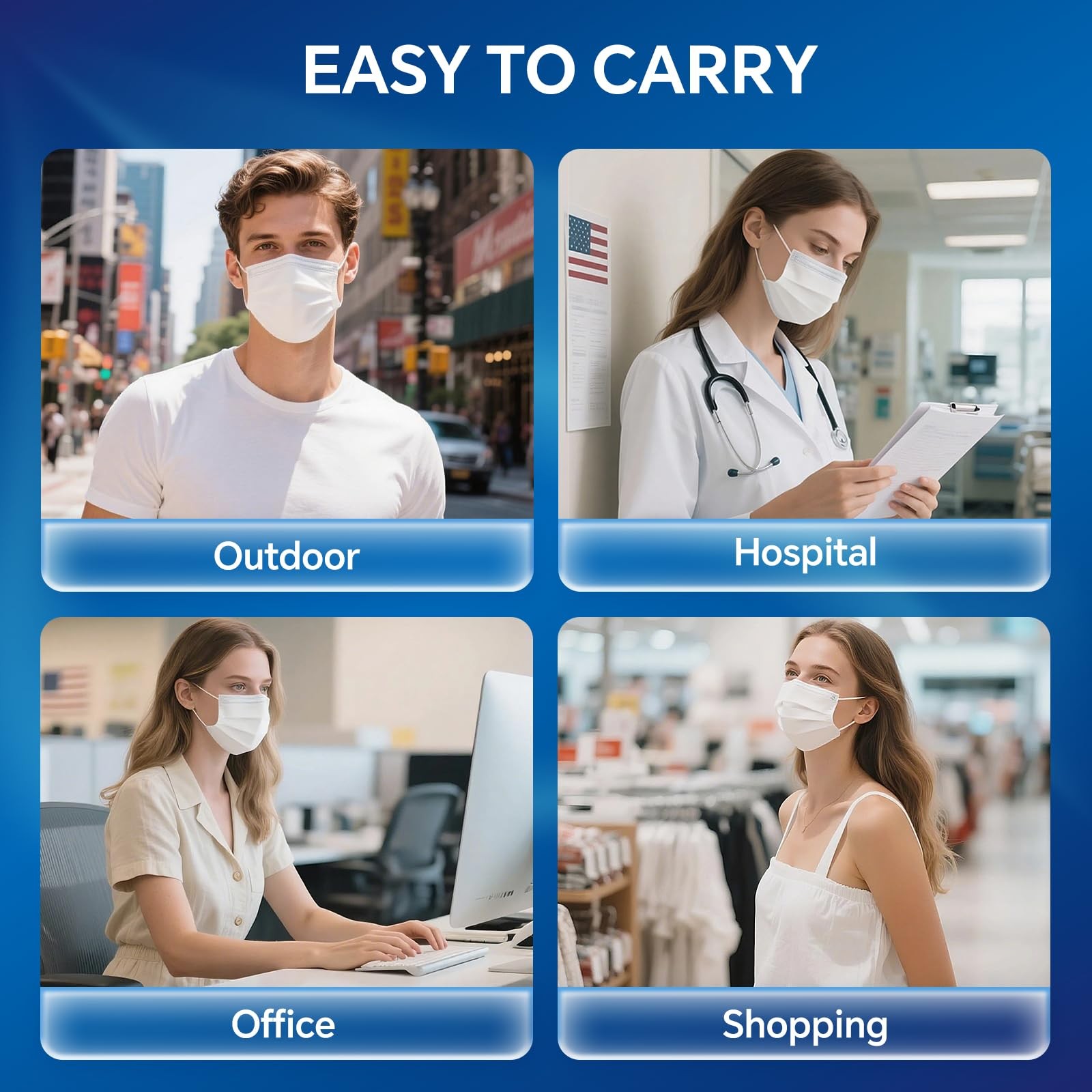 ASTM Level 3 Face Mask, 50 Pack, individually Wrapped, White Disposable 3-Ply…