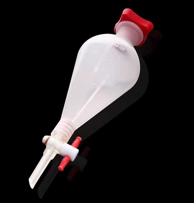Lab Plastic Separatory Funnel, PTFE Stopcock, Chem Supplies, 125-1000ml