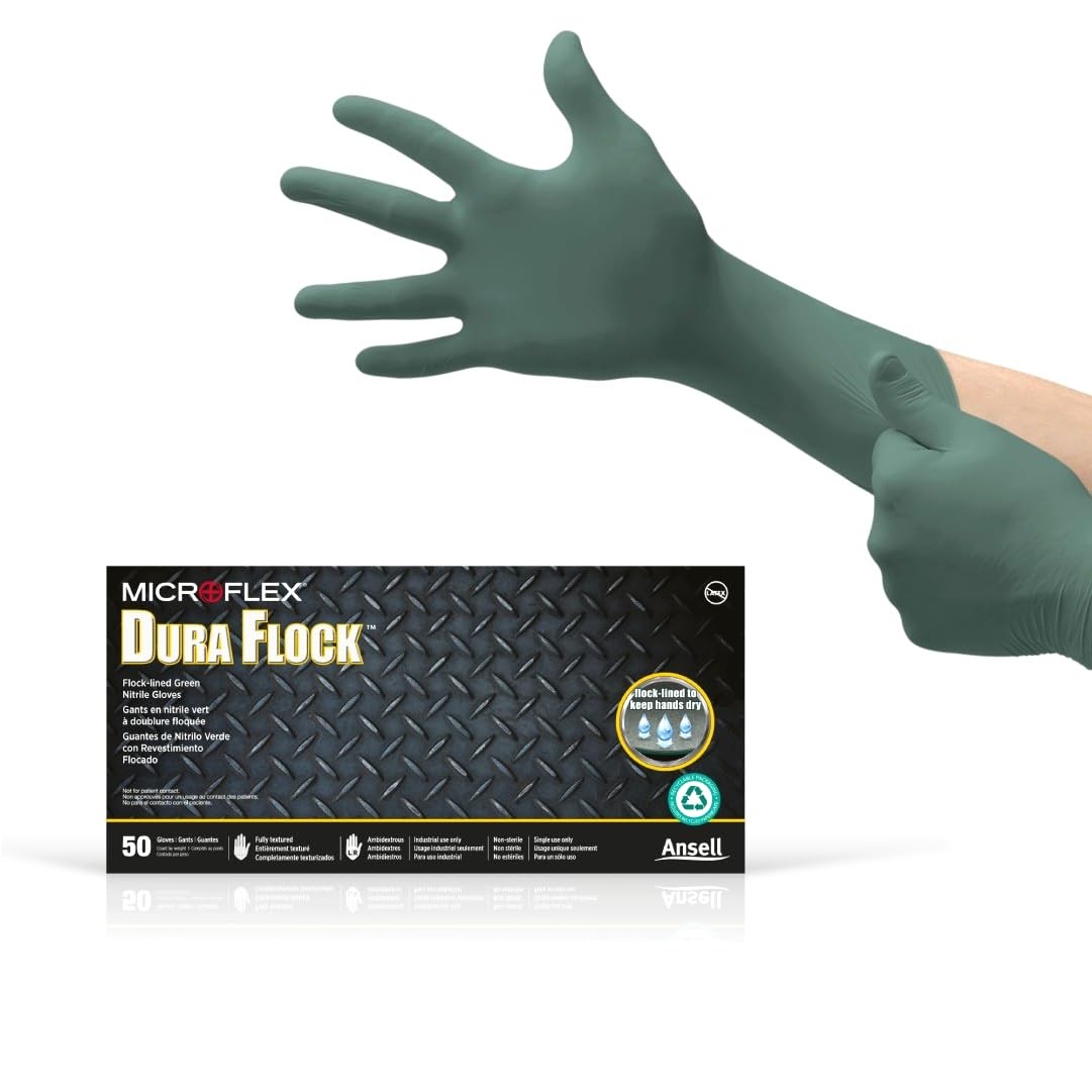 Microflex Dura Flock Flock-Lined Gloves, Medium