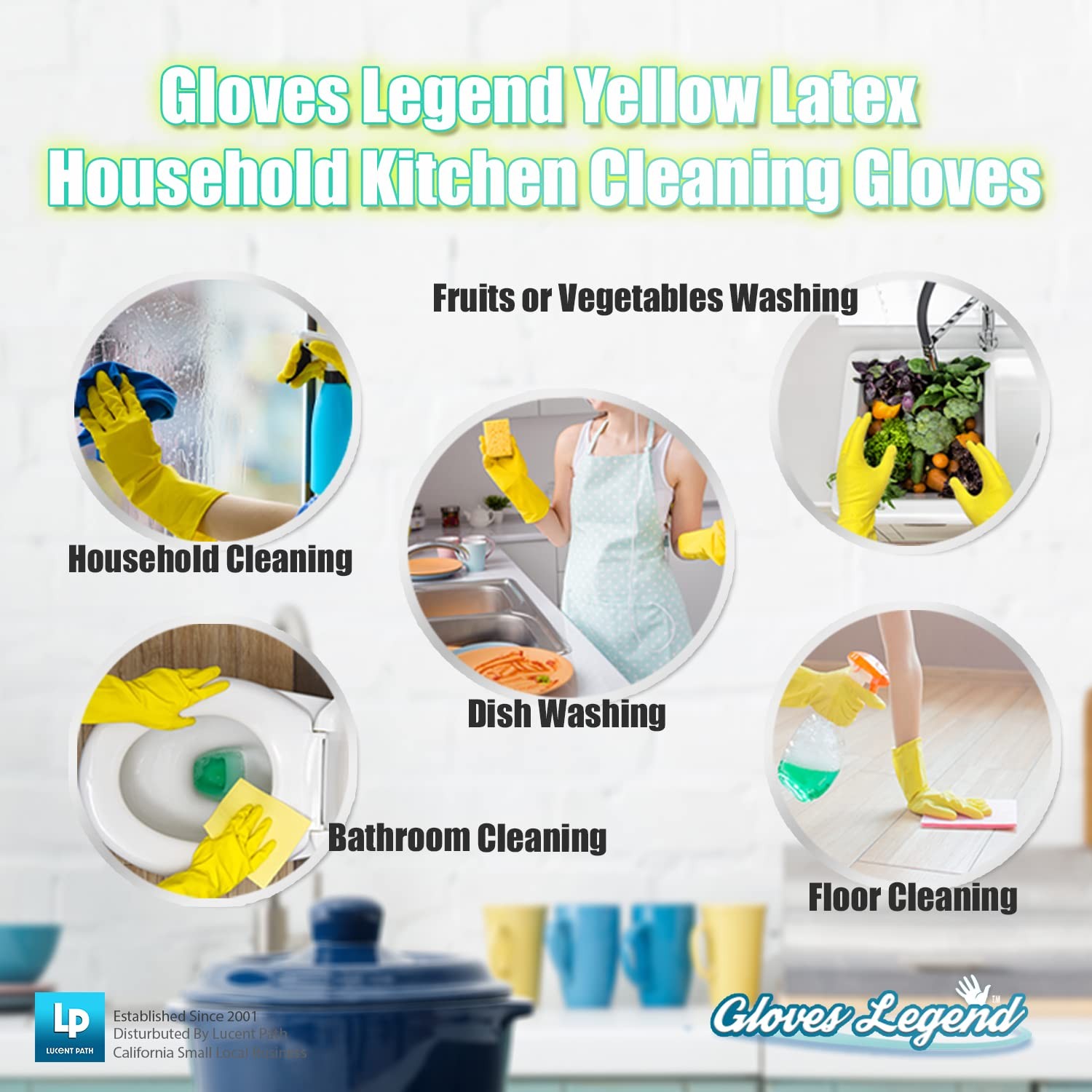 Size Large Yellow Household Kitchen Cleaning Dishwashing Reuseable Gloves