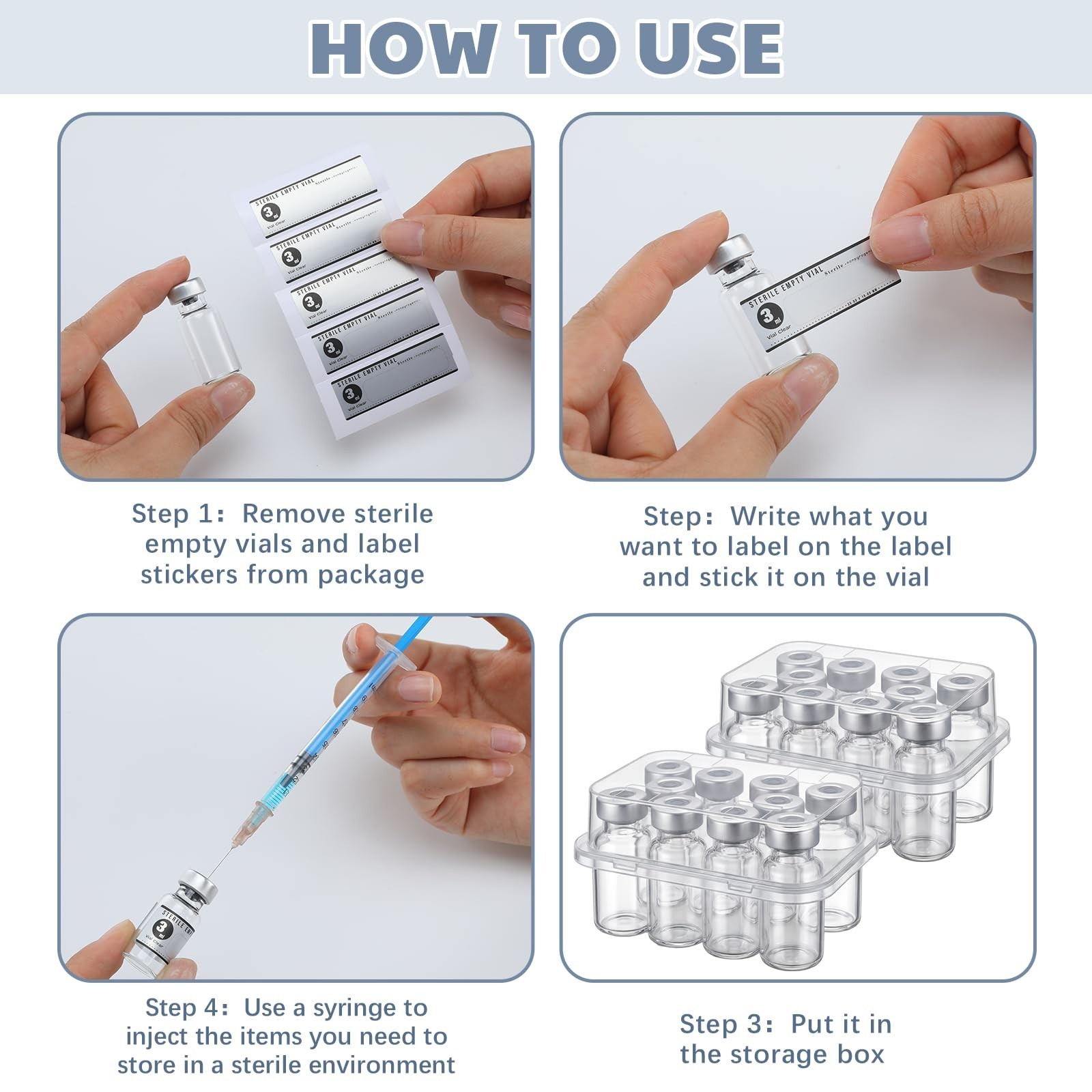 20 Pcs 3ml Sterile Empty Vials with Self-Healing Injection Port & Labels