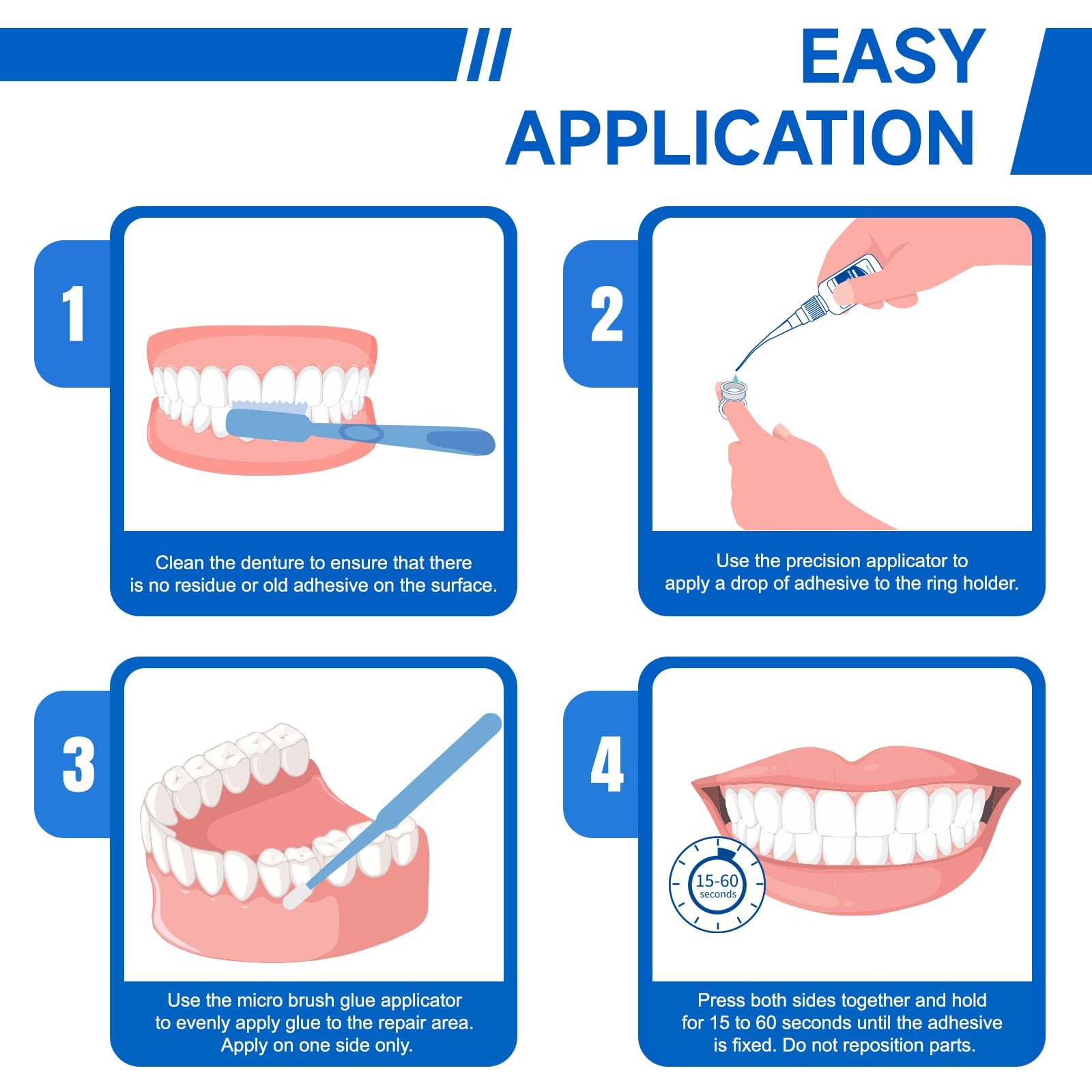 Dental Lab Denture Repair Adhesive Kit, 1oz Instant Bonding Clear