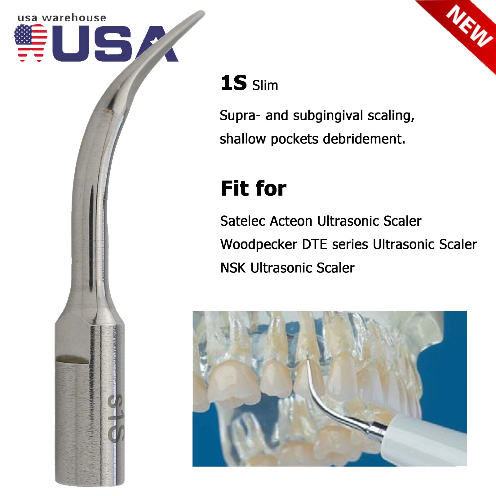Dental Ultrasonic Scaler Scaling Tips 1S Fit Acteon Satelec Scaler P5 Handpieces