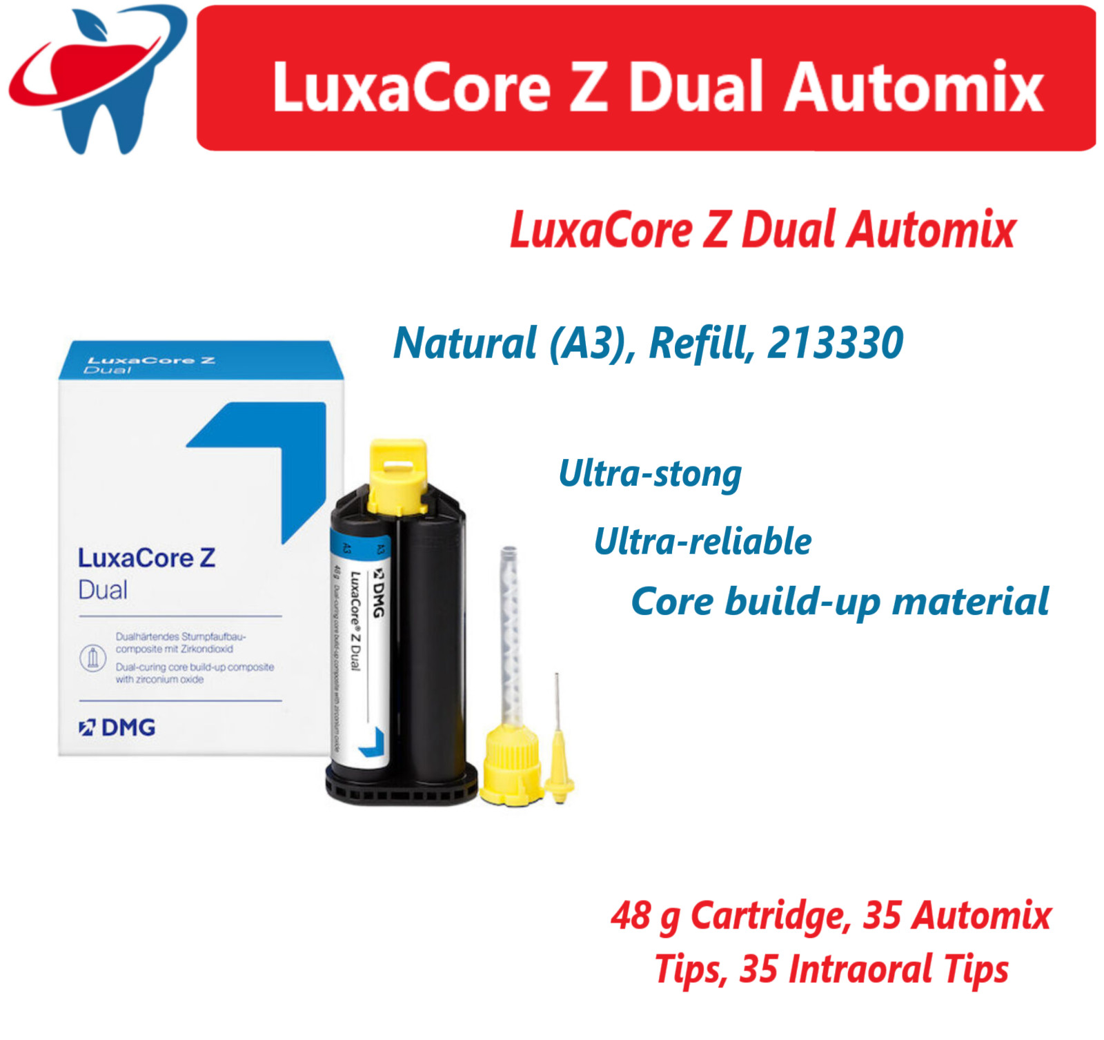 DMG LuxaCore Z Dual Automix Natural (A3), Refill, 213330 48 g Cartridge, 35 Tips
