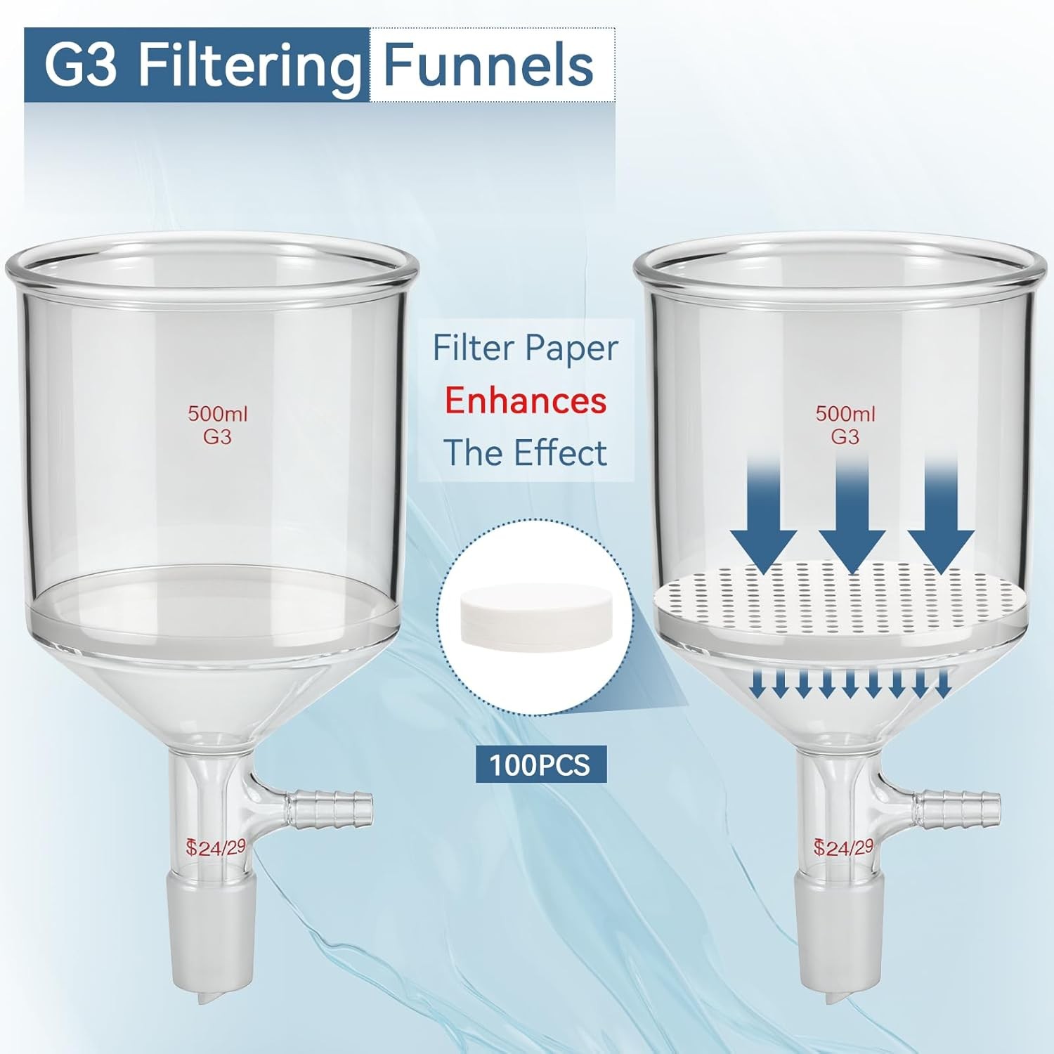 Funnel Filtering Kit, 1000ml Filter Bottle&500ml Funnel, High Borosilicate Glass