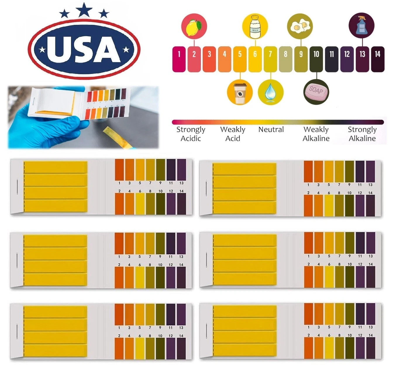 pH Indicator Test Strips 1-14 Laboratory Paper Litmus Tester Urine Saliva 72-432